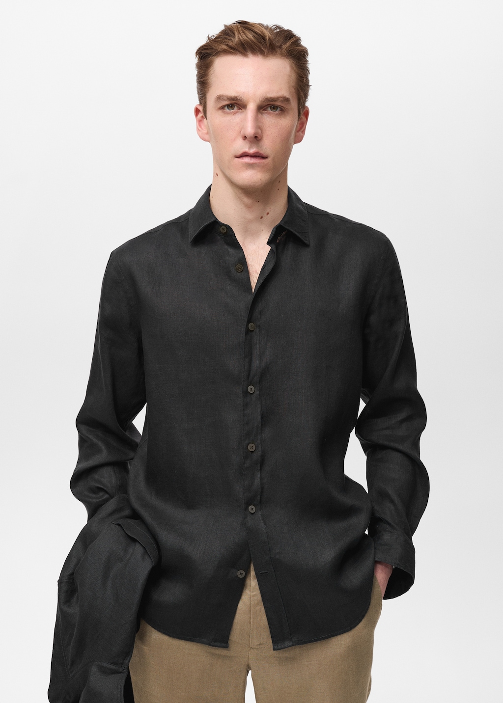 Camicia Greg in lino marrone tinta una – MC2 Saint Barth