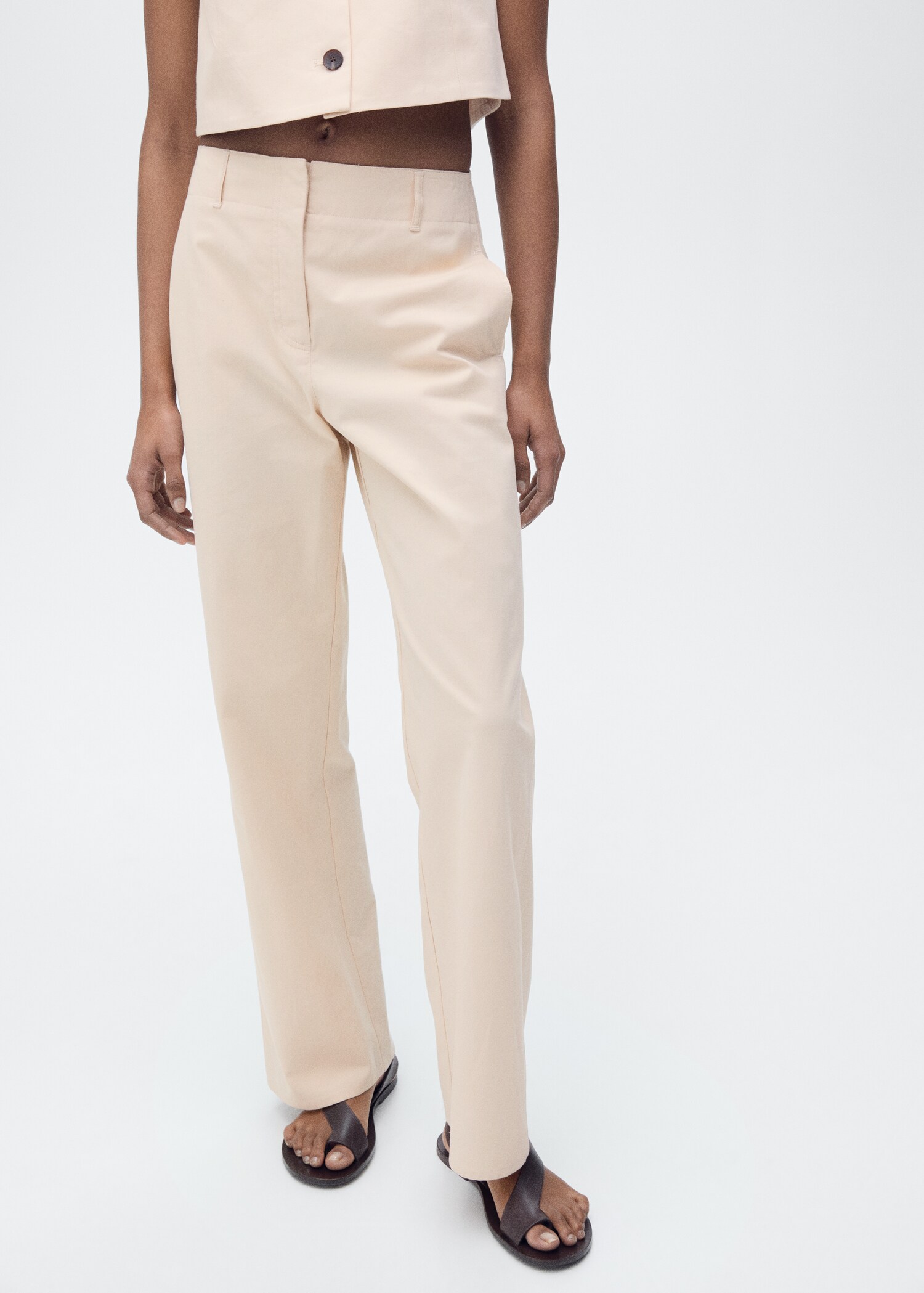 Mid-rise straight-fit cotton pants - Medium plane
