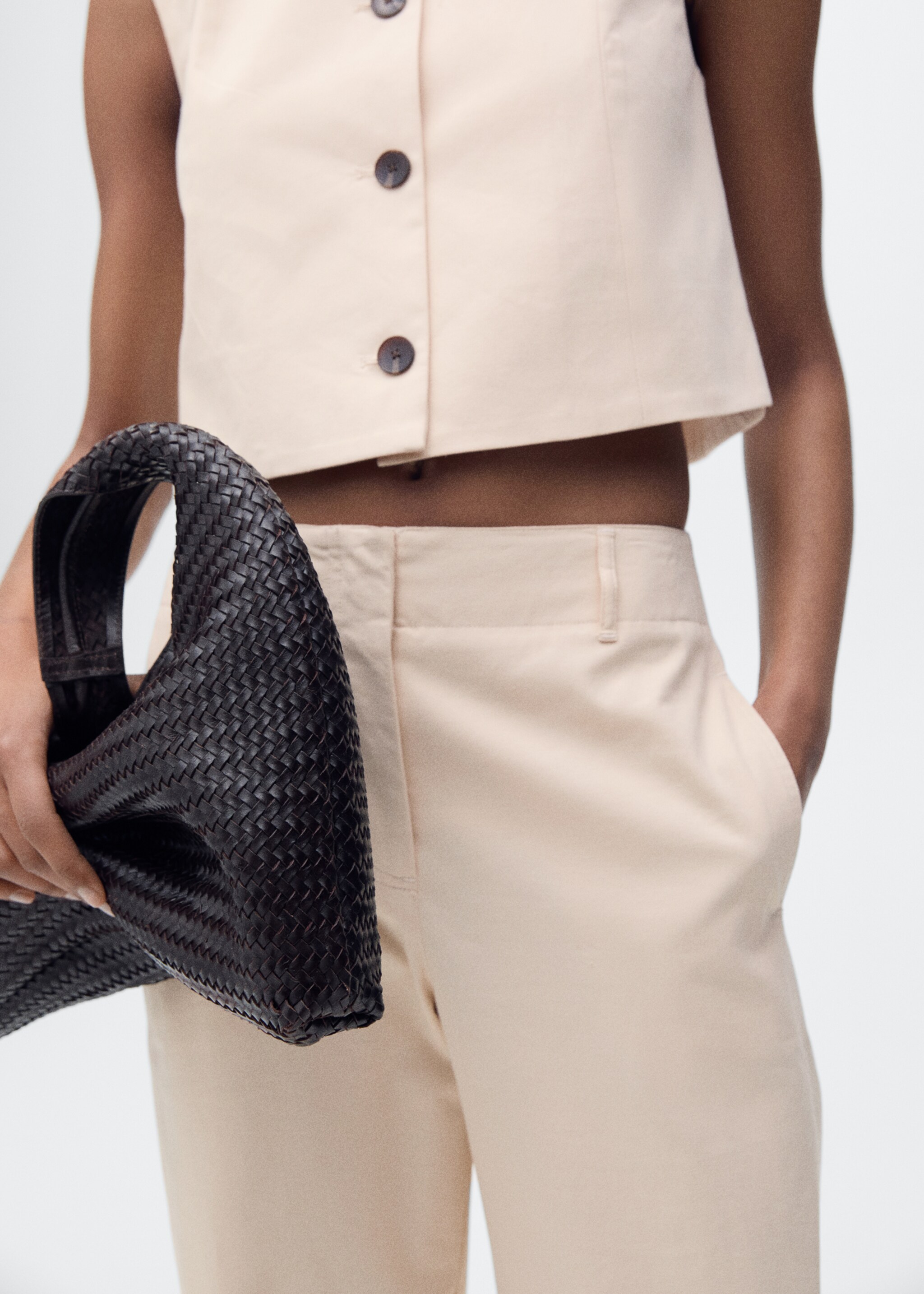 Mid-rise straight-fit cotton trousers - Details of the article 1