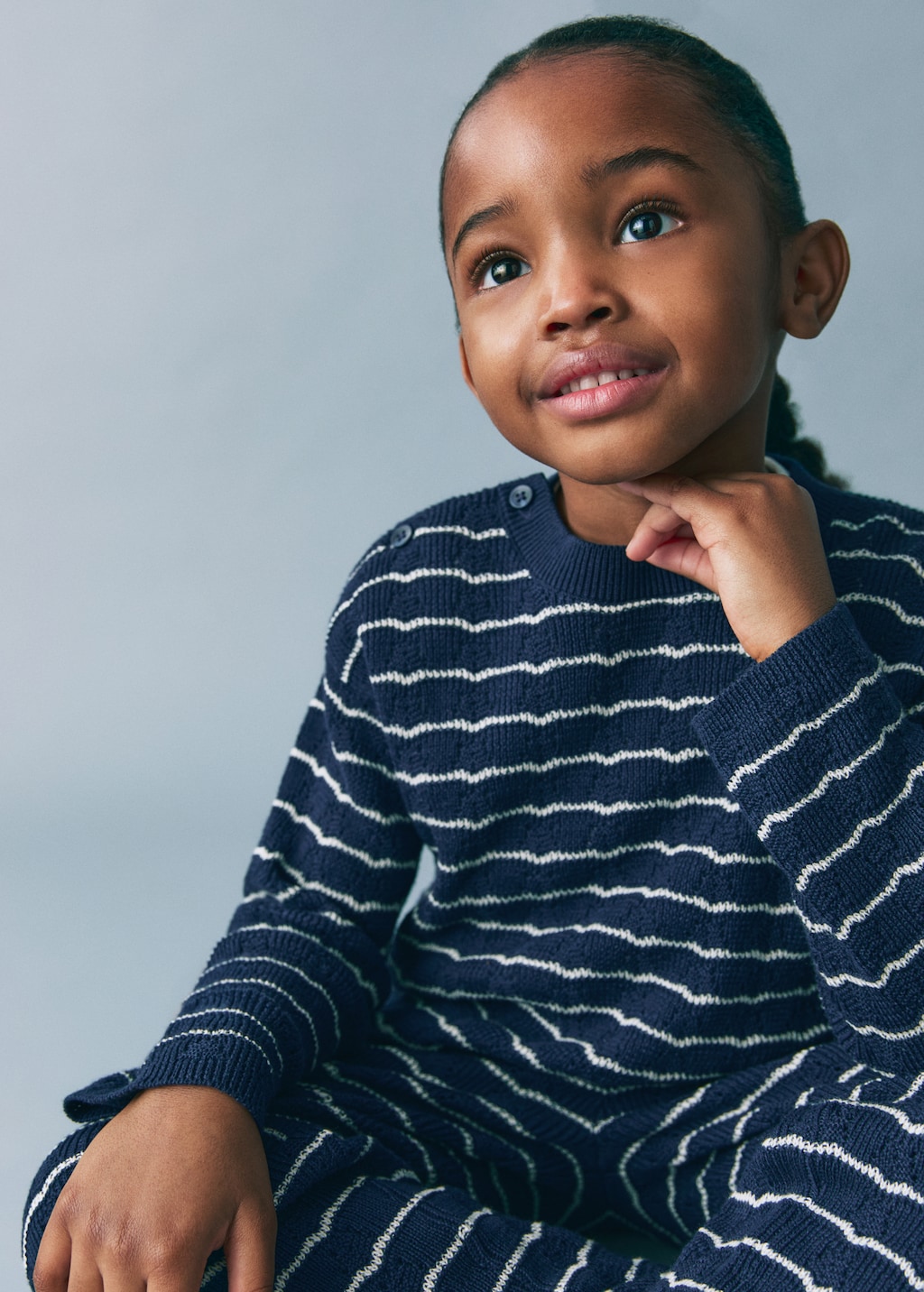 Striped knit sweater with lace accents