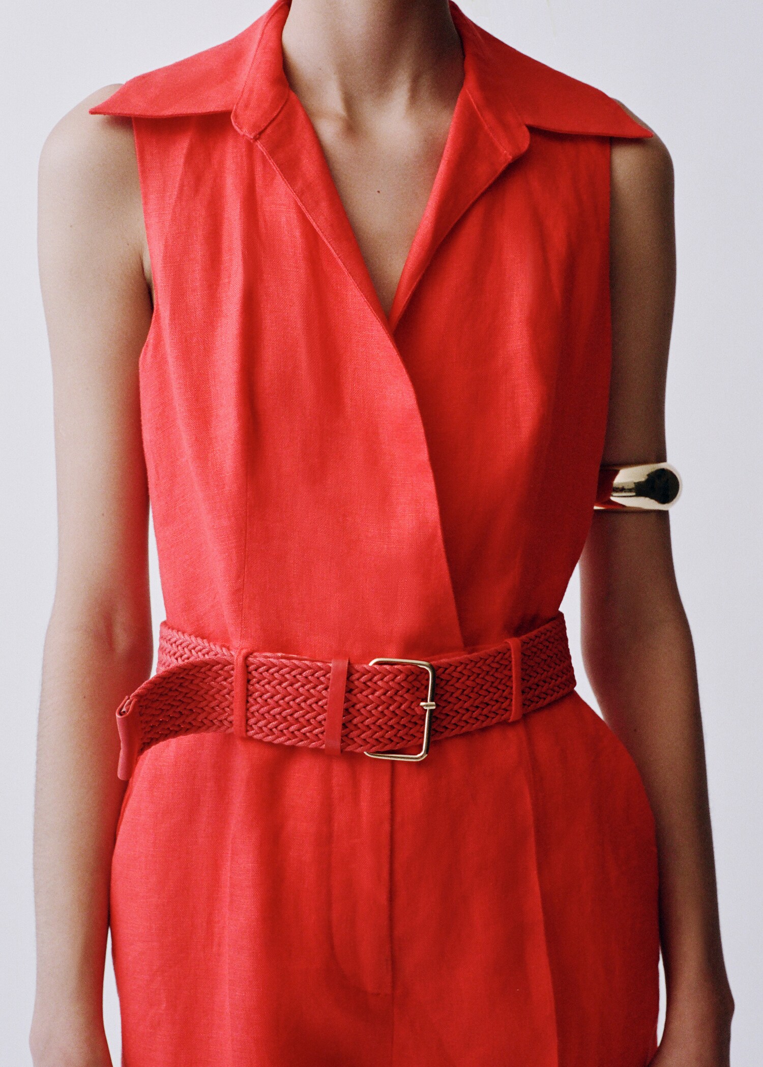 Linen shirt jumpsuit with belt - Medium plane