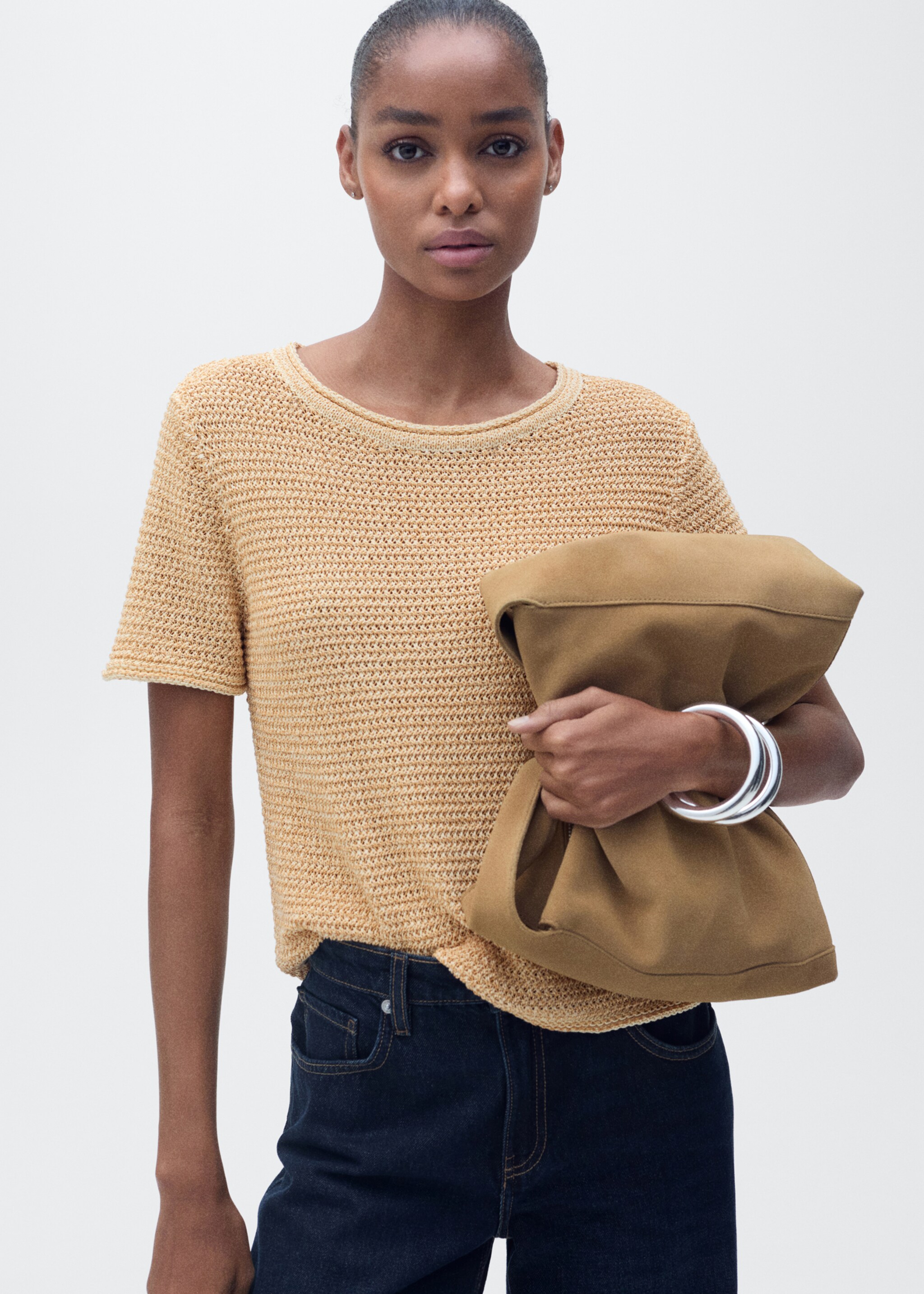 Short-sleeved chunky-knit sweater - Medium plane