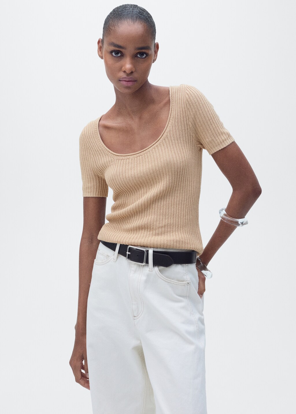 Linen-blend knitted sweater