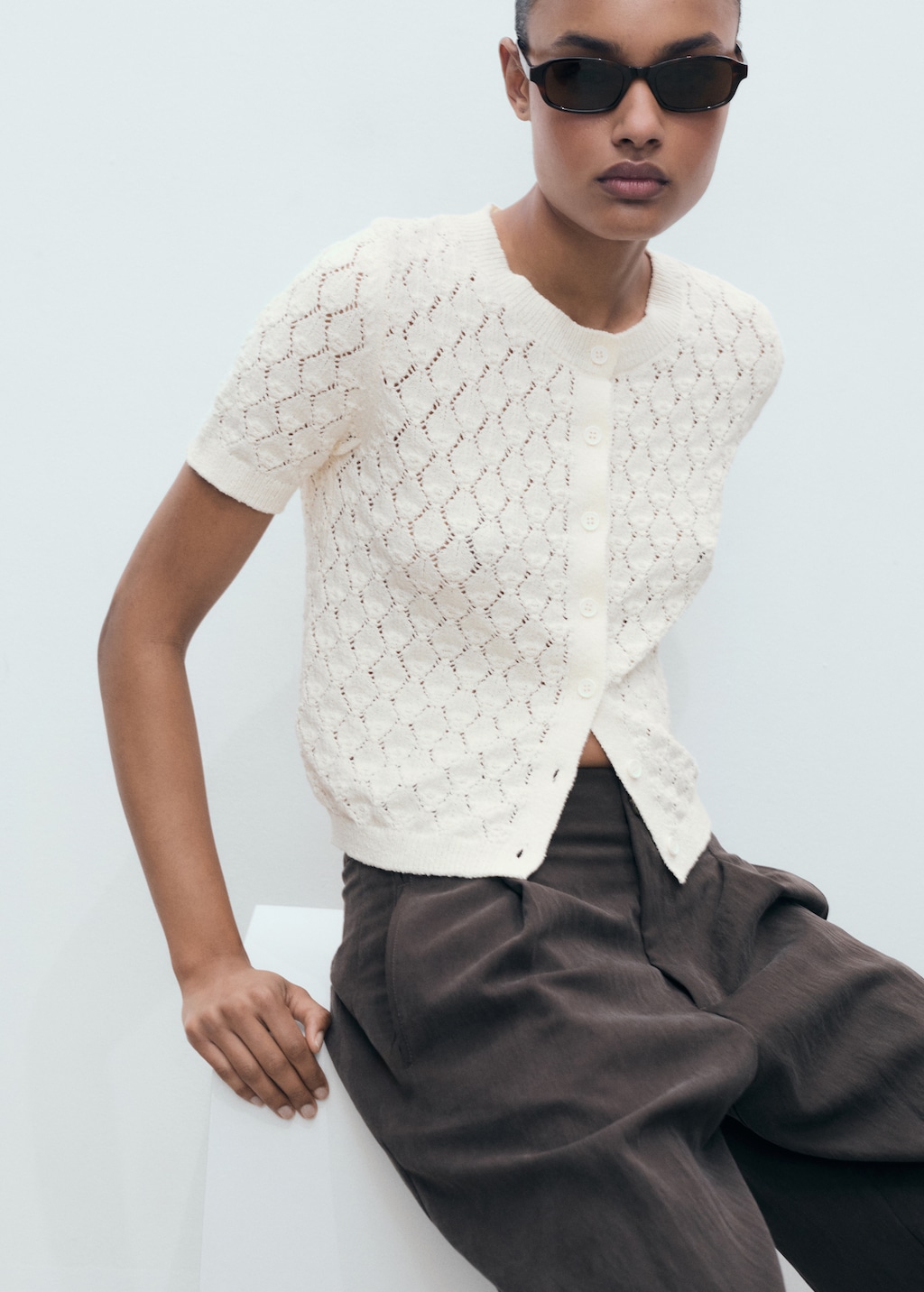 Short-sleeved openwork knitted cardigan - Women | MANGO USA Short-sleeved openwork knitted cardigan - Women | MANGO USA