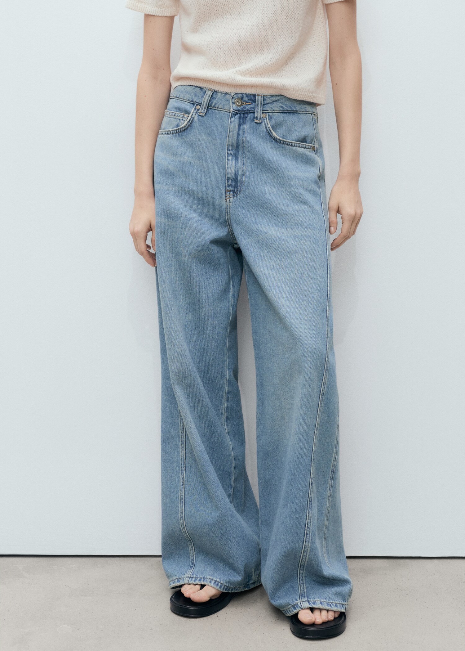 Jeans wideleg tiro medio - Plano medio