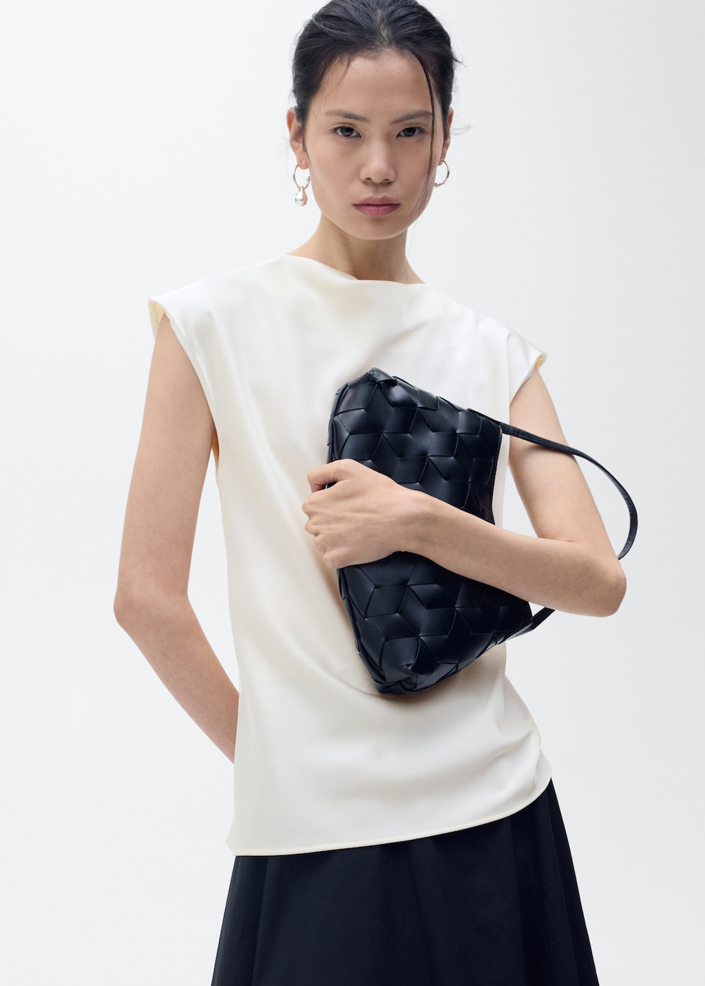 Mango Satin blouse with draped neck