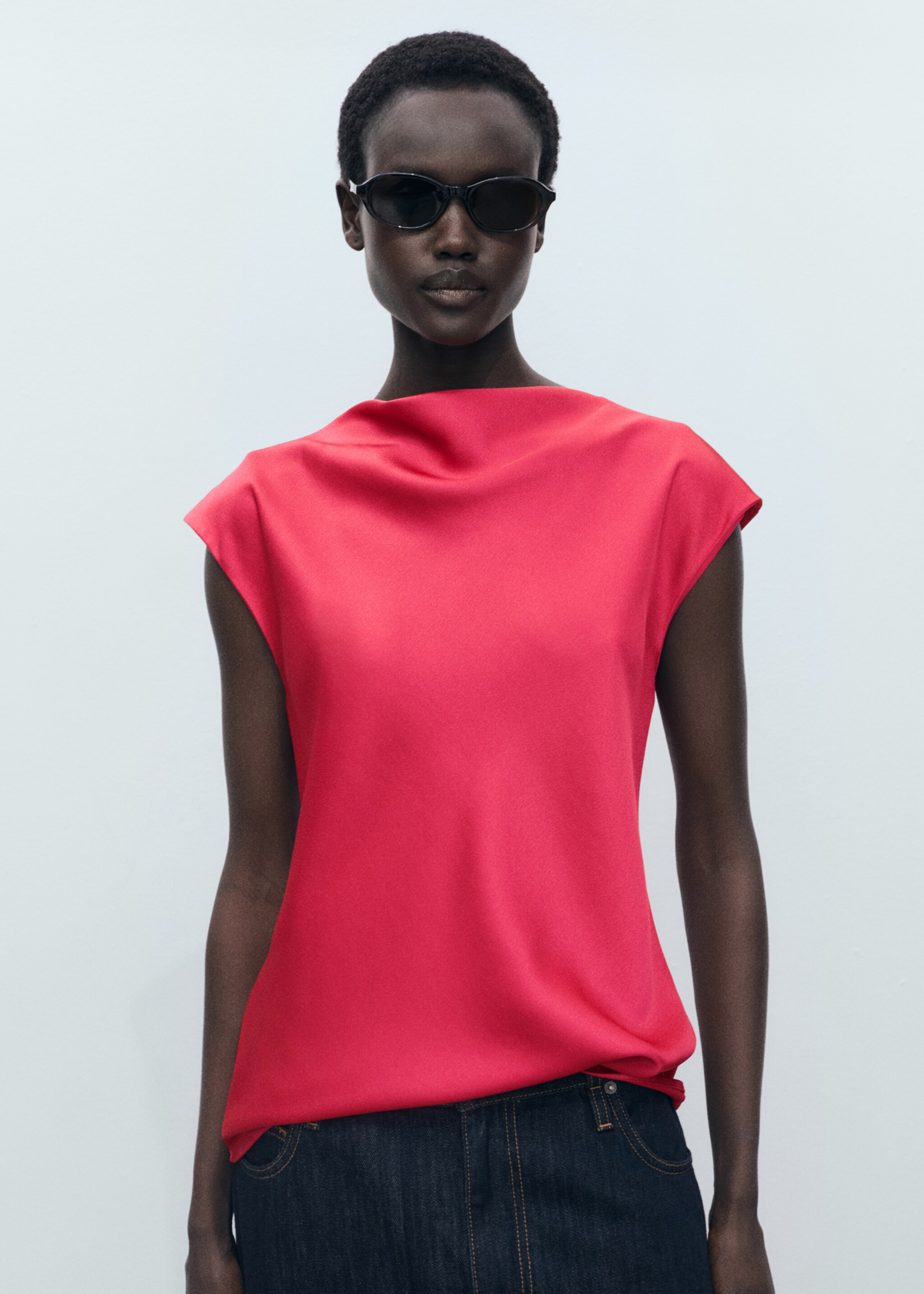 Satin blouse with draped neck - Details of the article 2