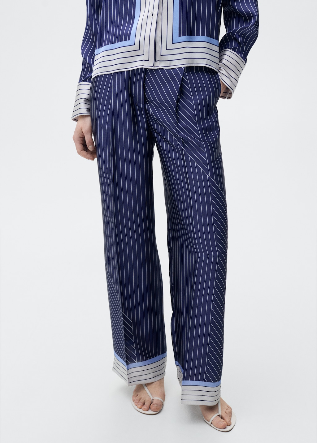Satin pants with combined stripes - Blue