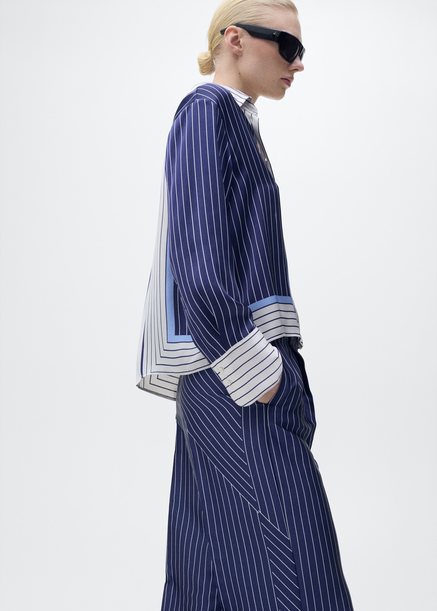 Satin trousers with combined stripes - Women | MANGO USA