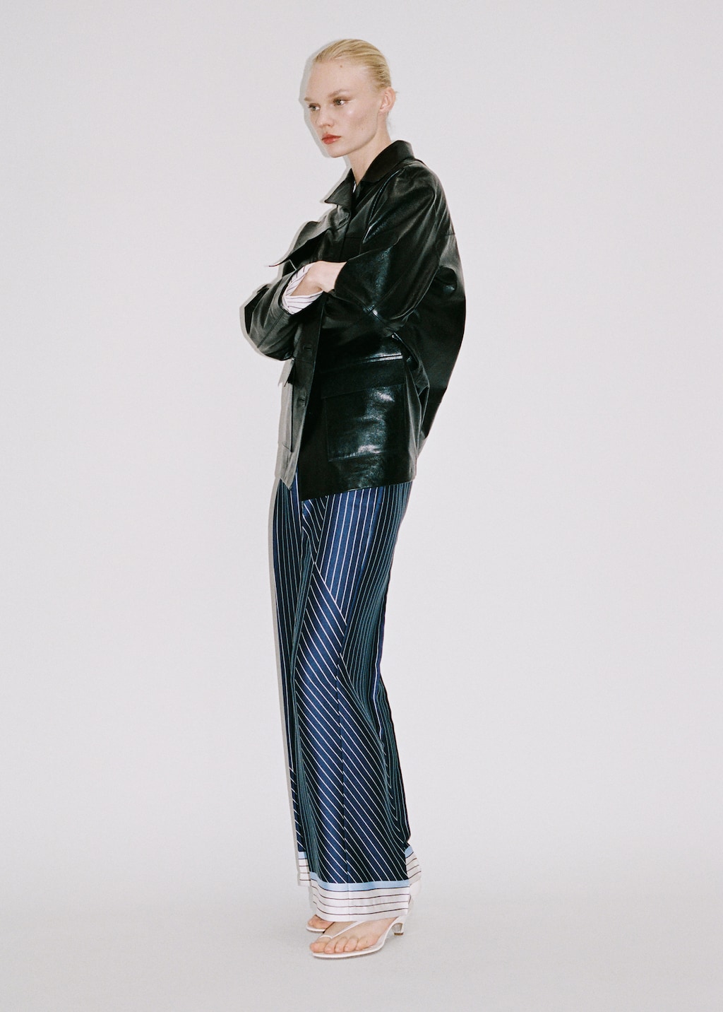 Satin pants with combined stripes