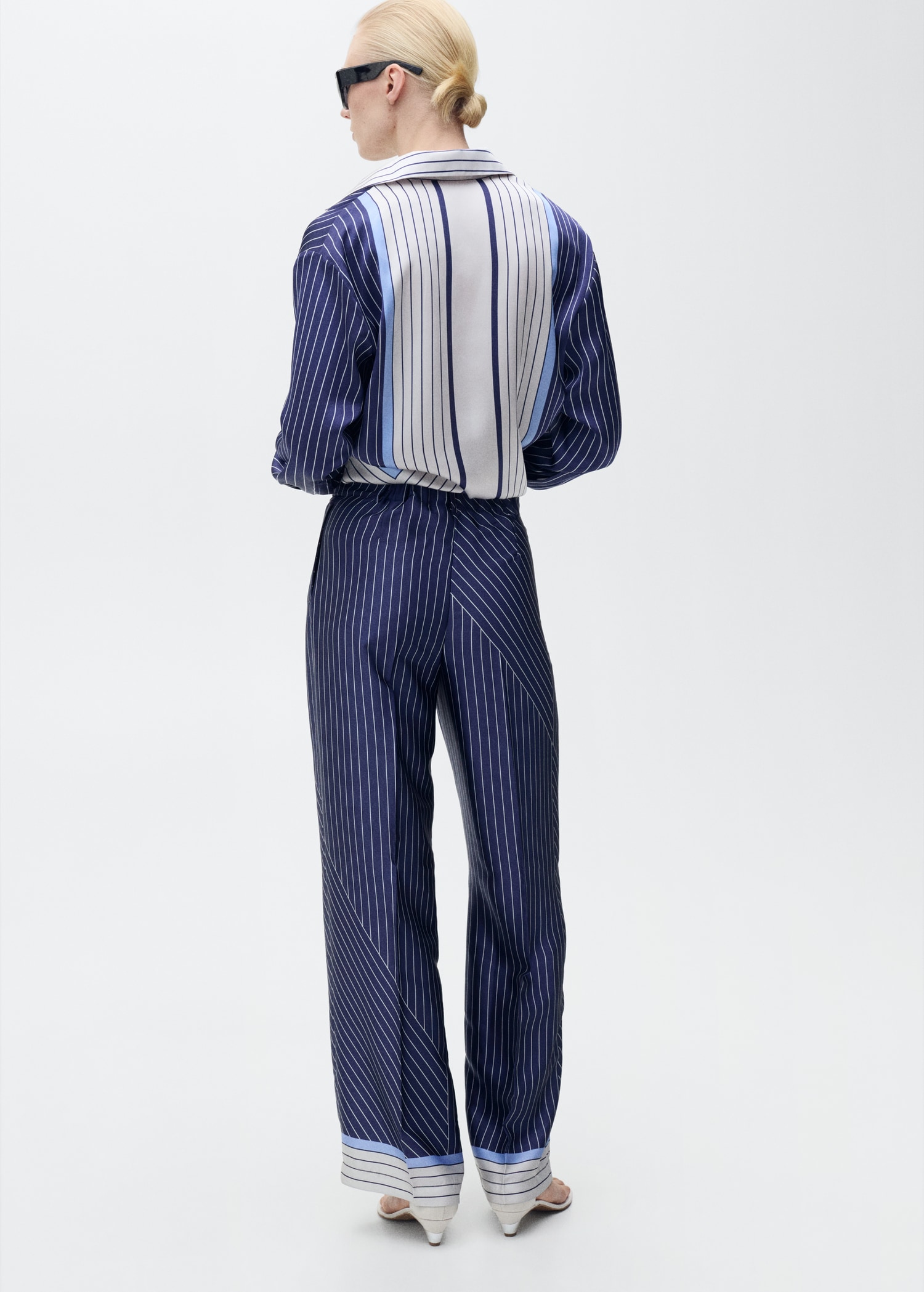 Satin trousers with combined stripes - Women | MANGO USA