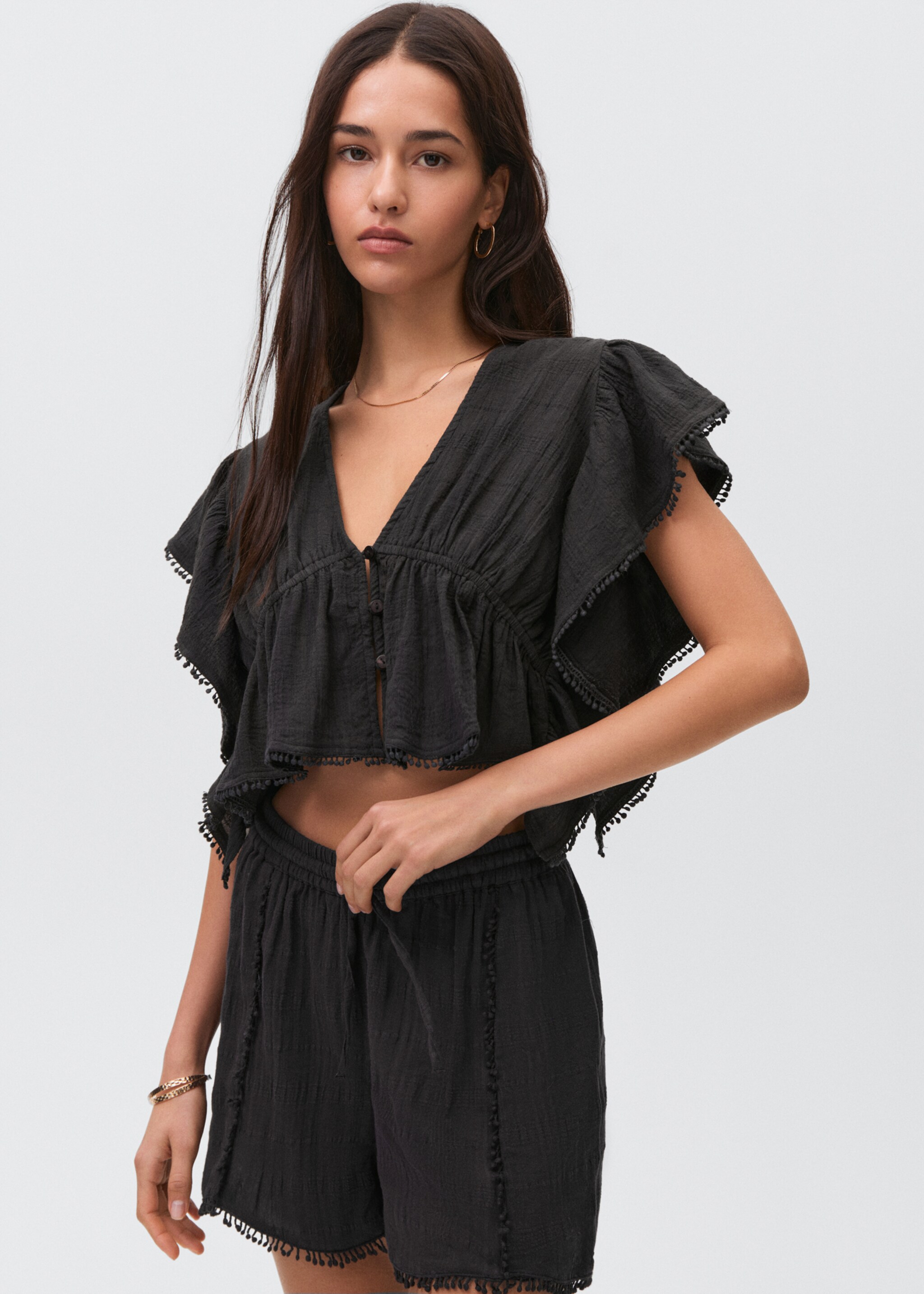 Ruffled crop blouse - Medium plane