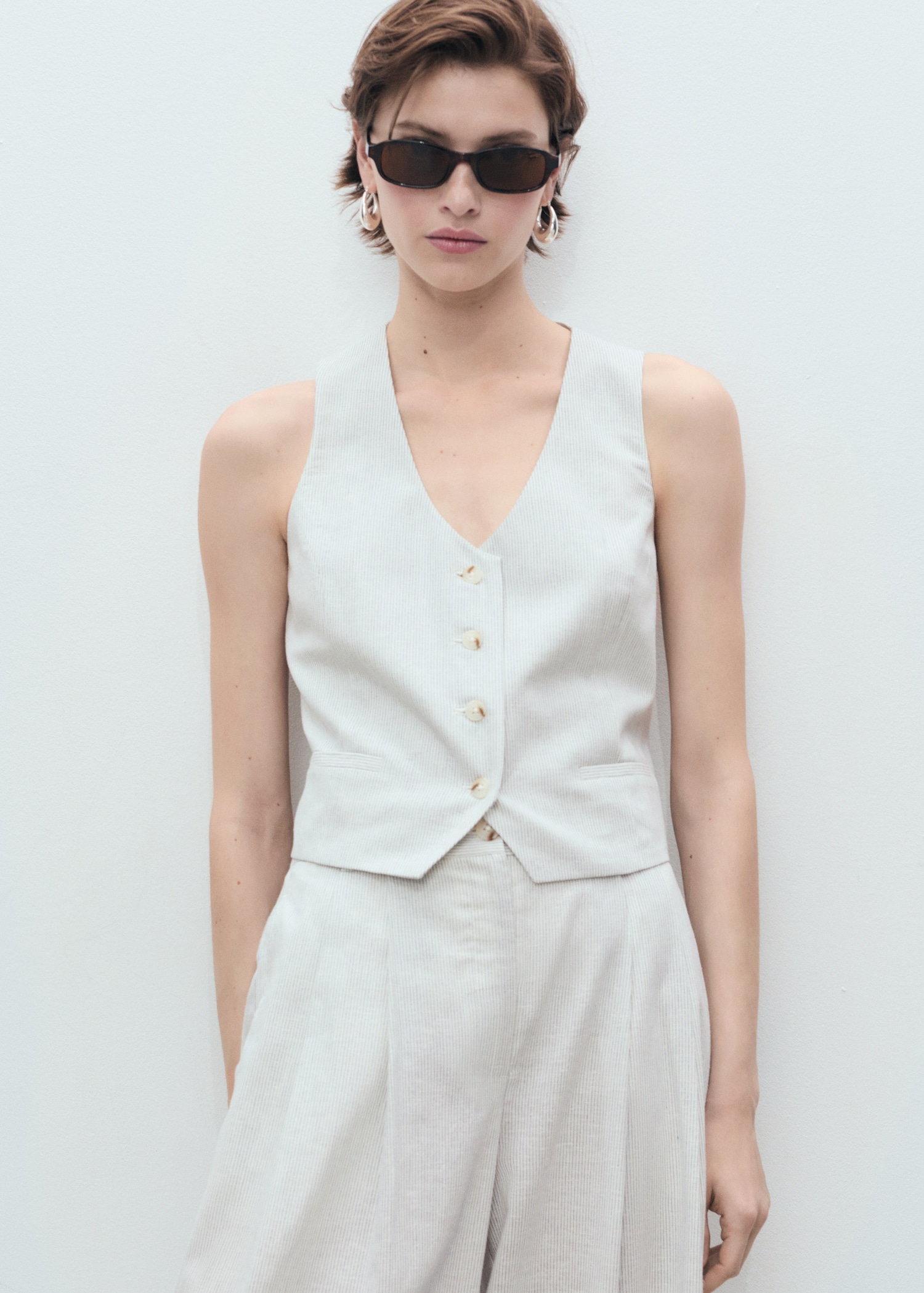 Linen-blend suit waistcoat - Medium plane