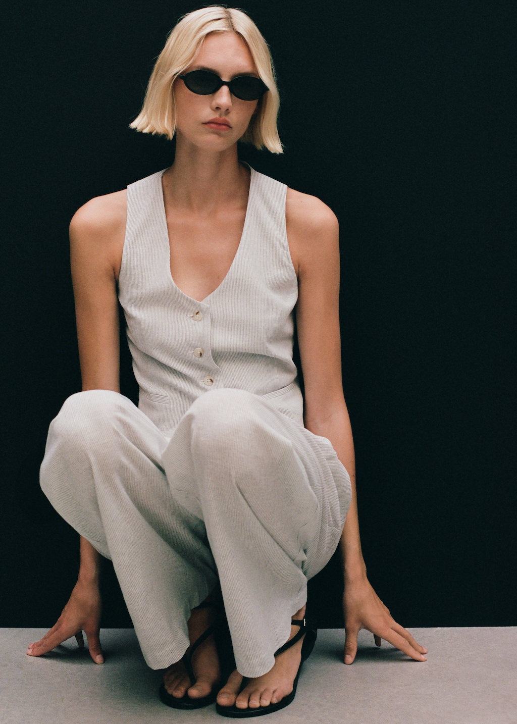 Linen-blend suit vest