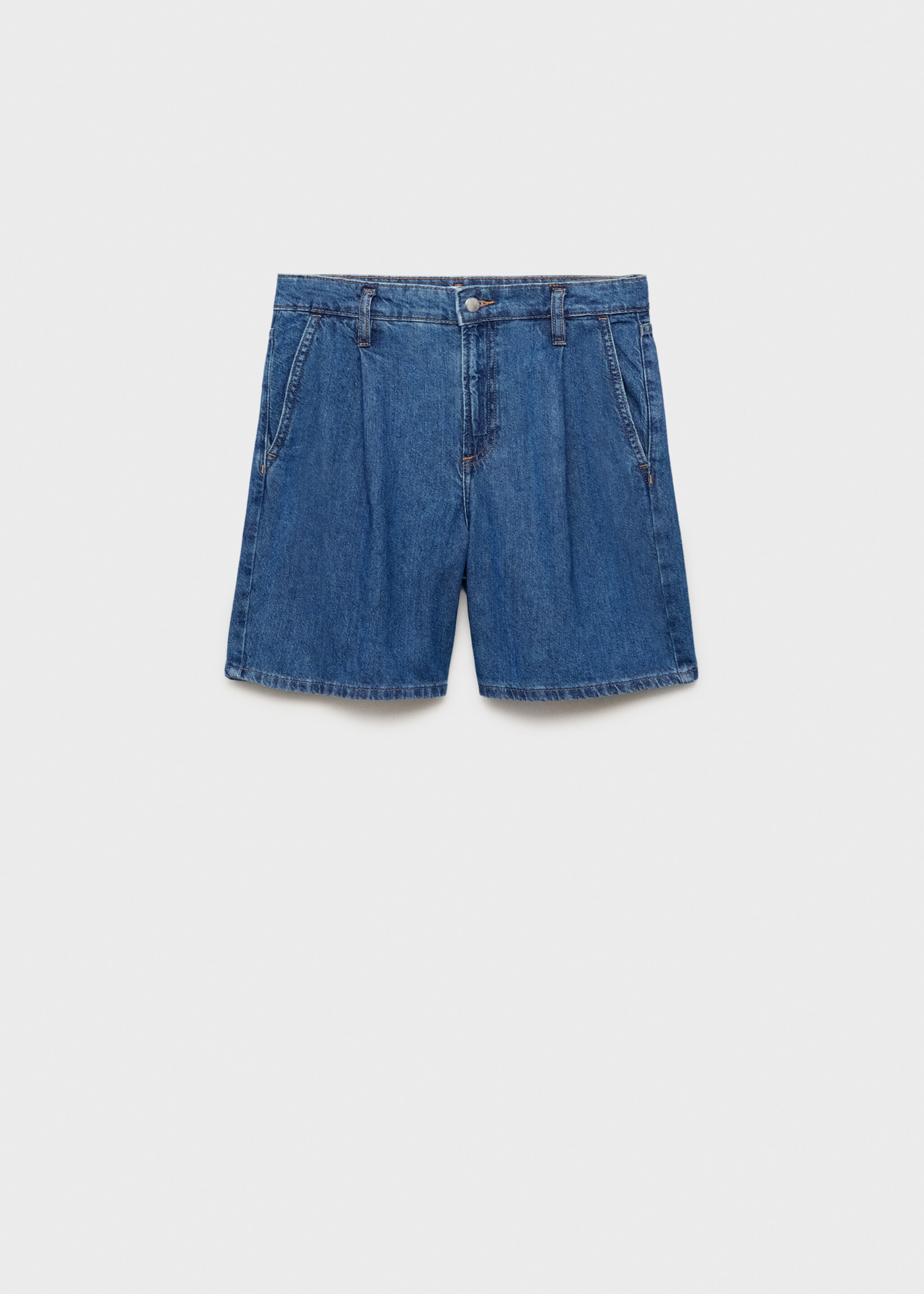 Mid-rise denim bermuda shorts with pleats - Article without model