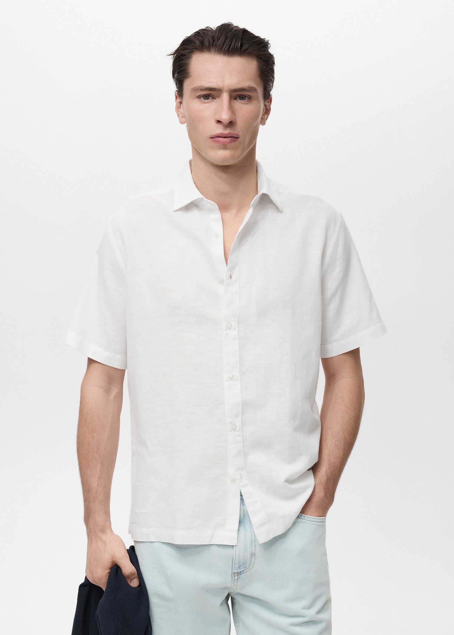Short sleeve linen-blend shirt Men MANGO Niger