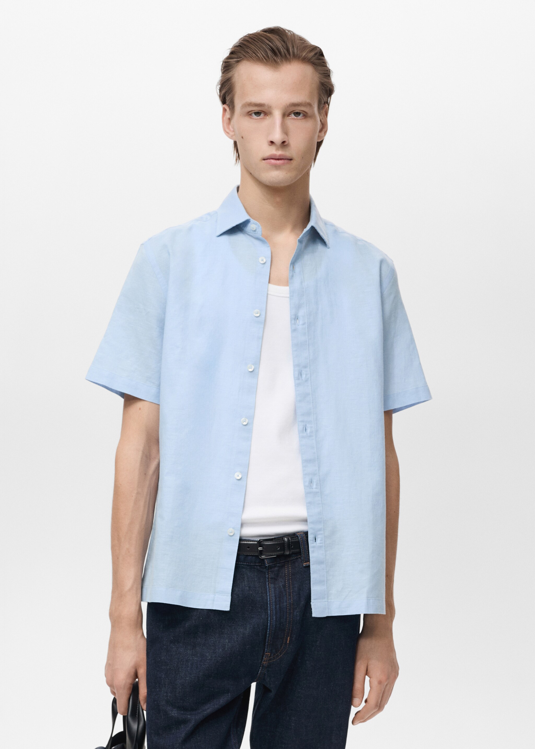 Short sleeve linen-blend shirt - Medium plane