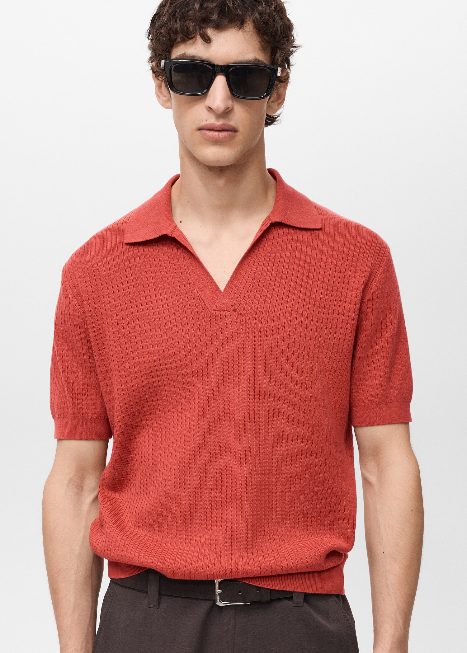 100% cotton ribbed structured polo shirt - Medium plane