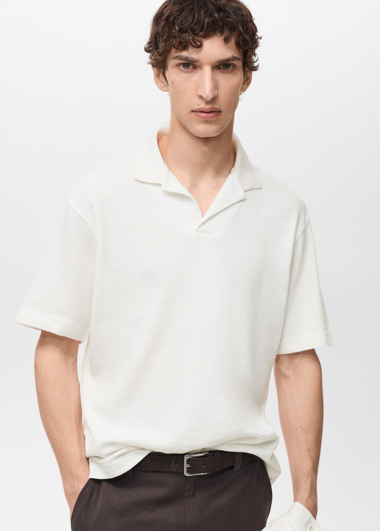 Textured cotton relaxed-fit polo shirt - Medium plane