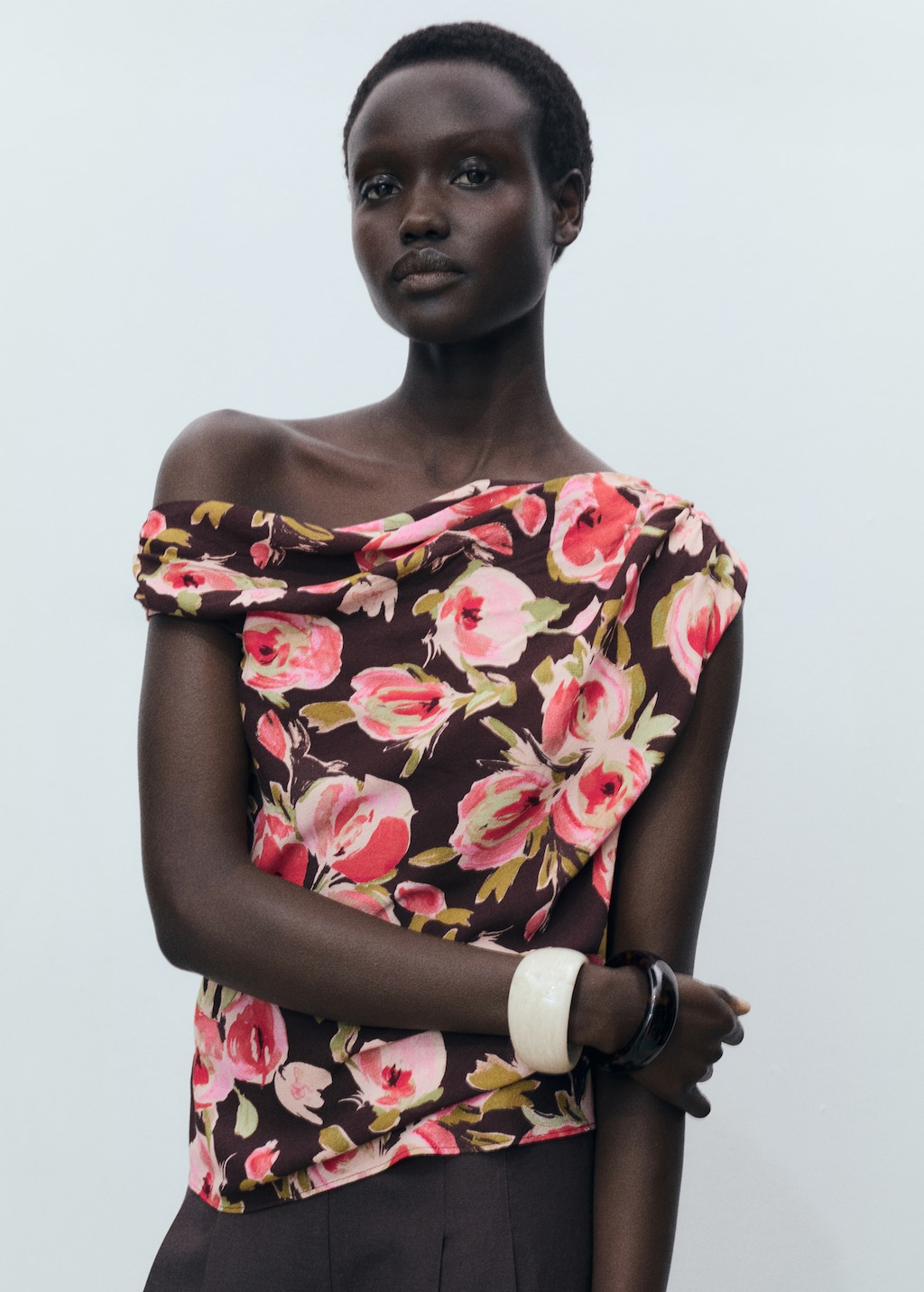 Mango Floral blouse with asymmetrical neck
