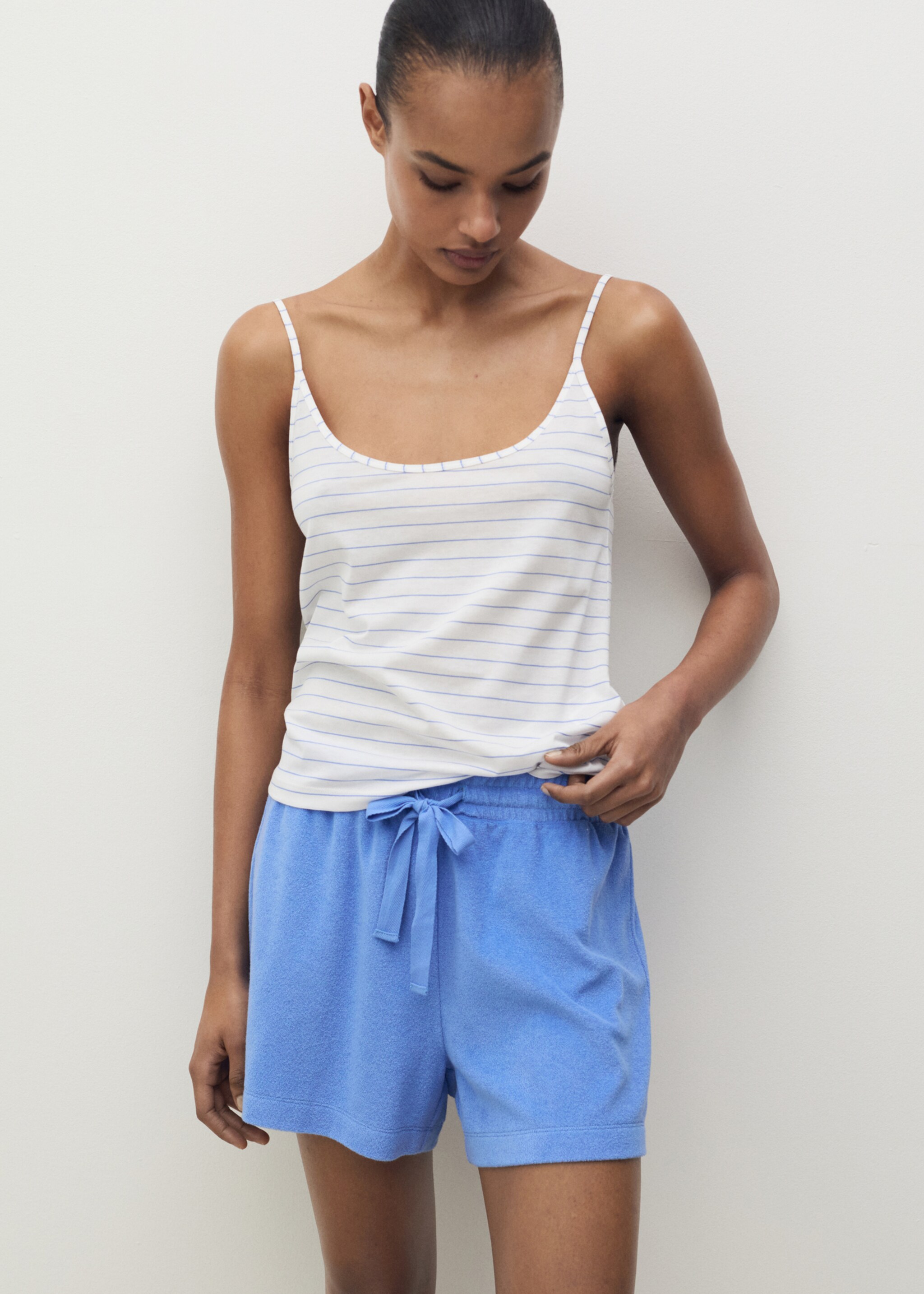 Striped cotton pyjama top - Medium plane