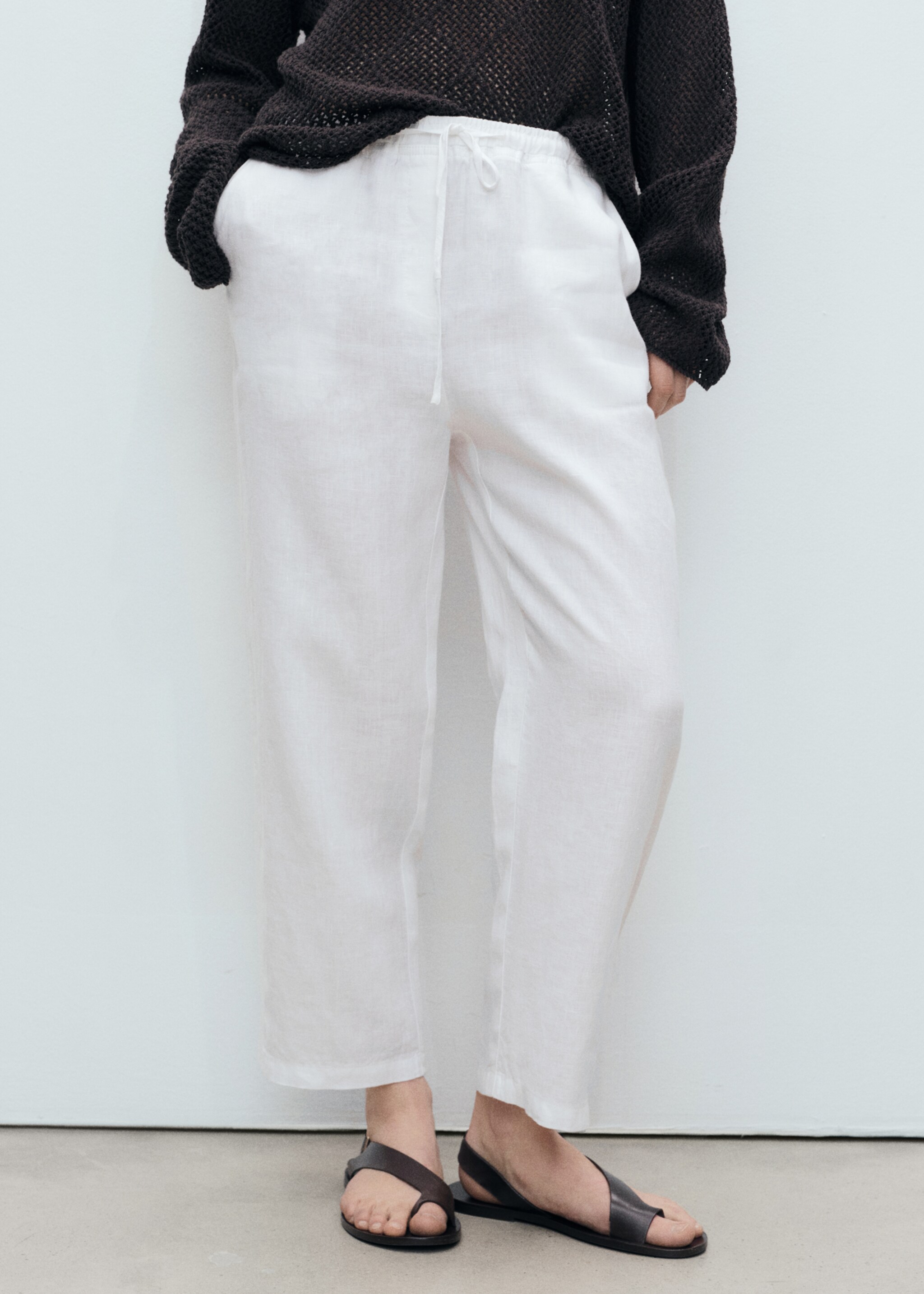 Straight linen-blend trousers - Medium plane