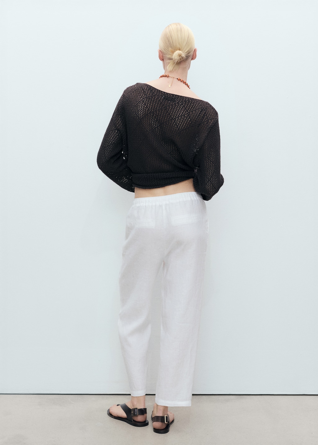 Straight linen-blend pants