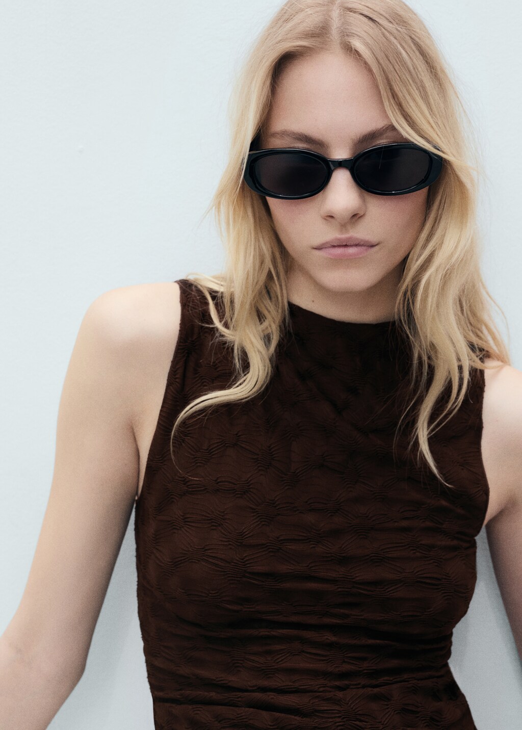 Fitted top with gathered shoulder