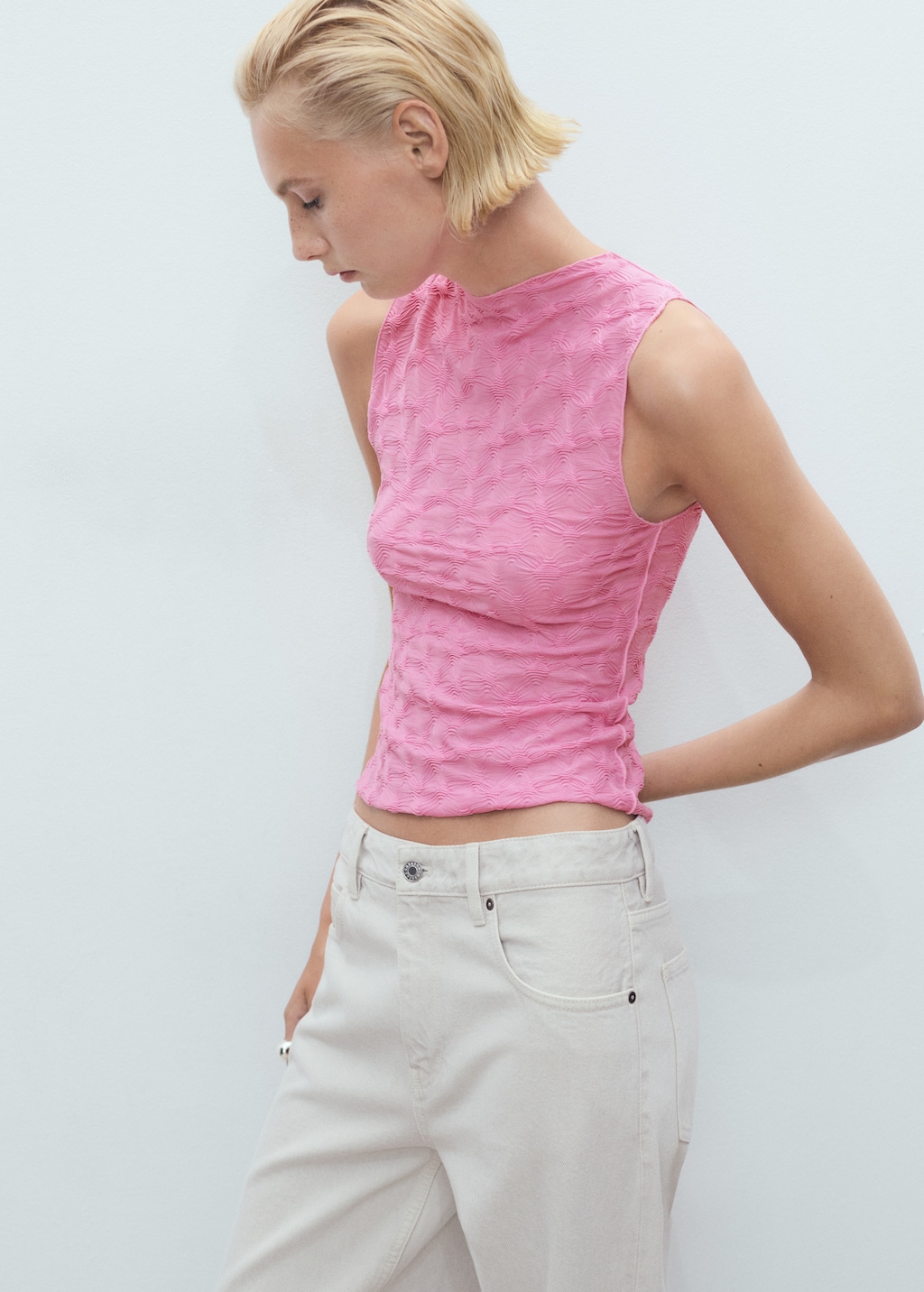 Fitted top with gathered shoulder