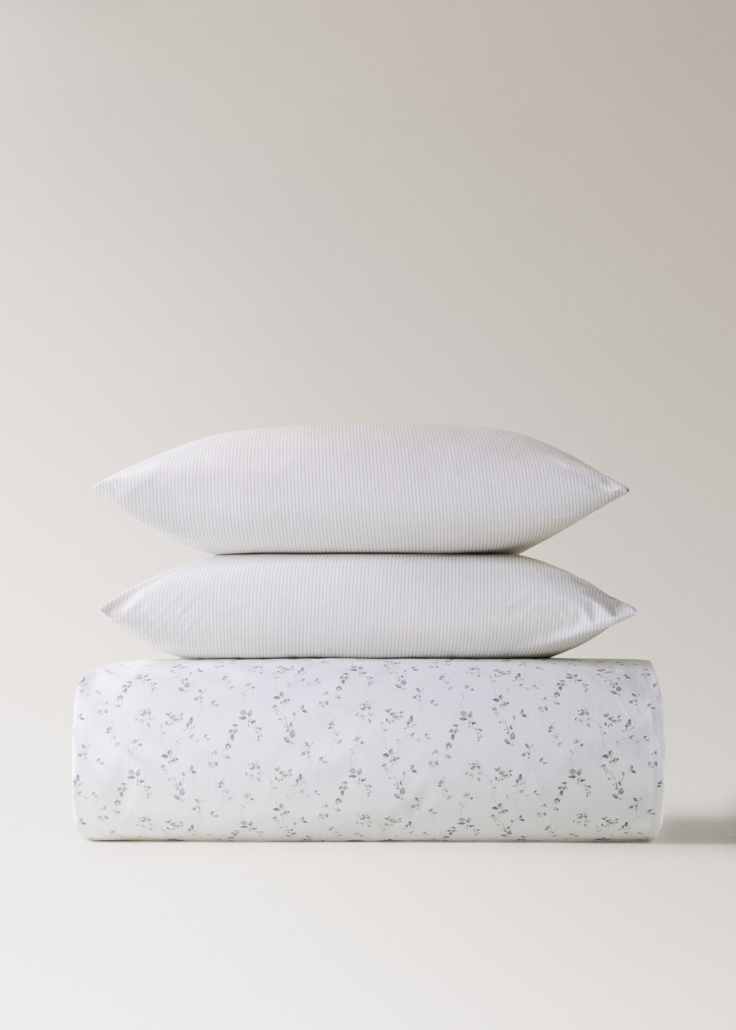 Reversible dekbedovertrek van percal katoen met bloemen en fijne strepen voor een bed van 90 cm - Artikel zonder model