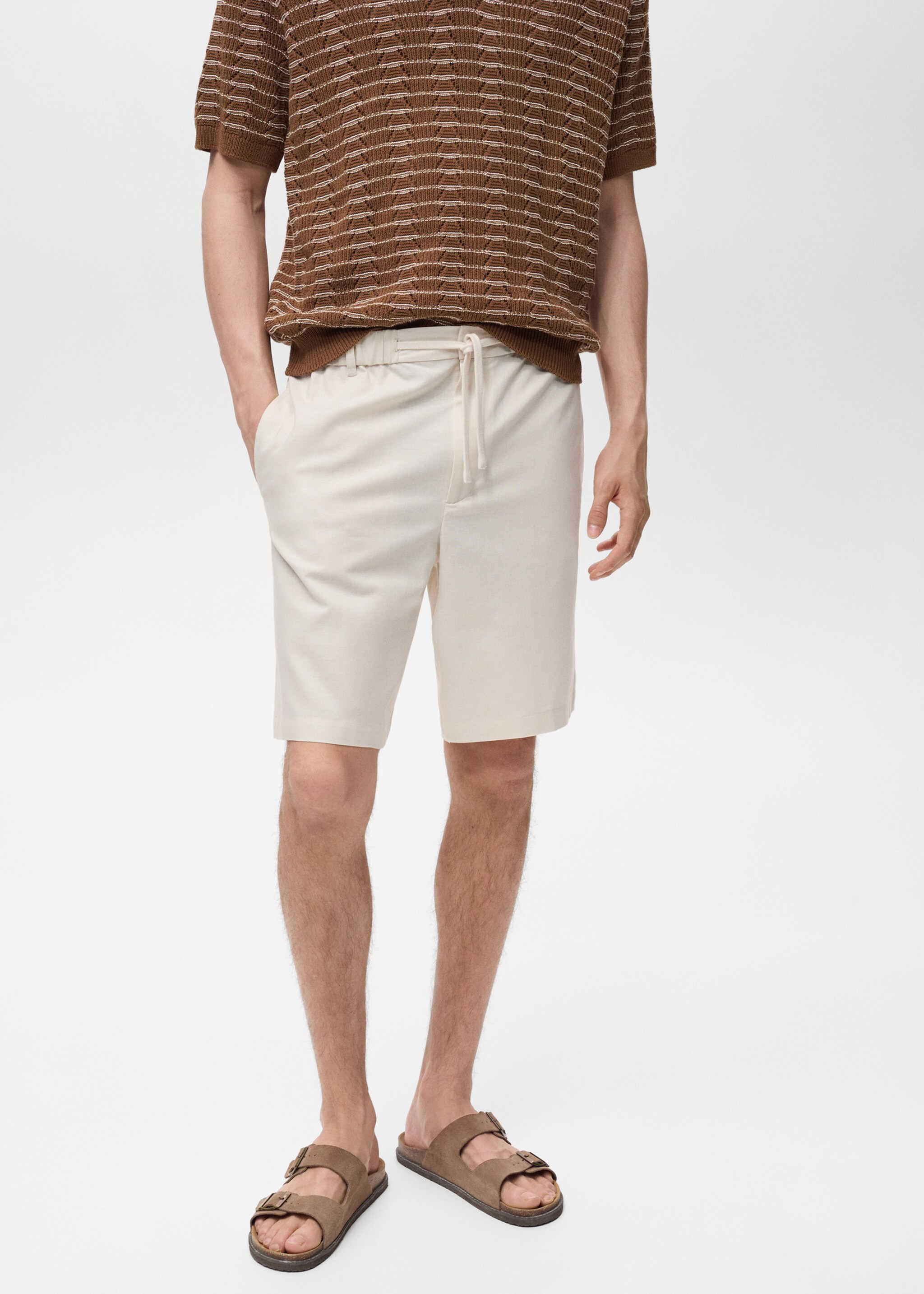 Cotton-linen blend bermuda shorts - Medium plane