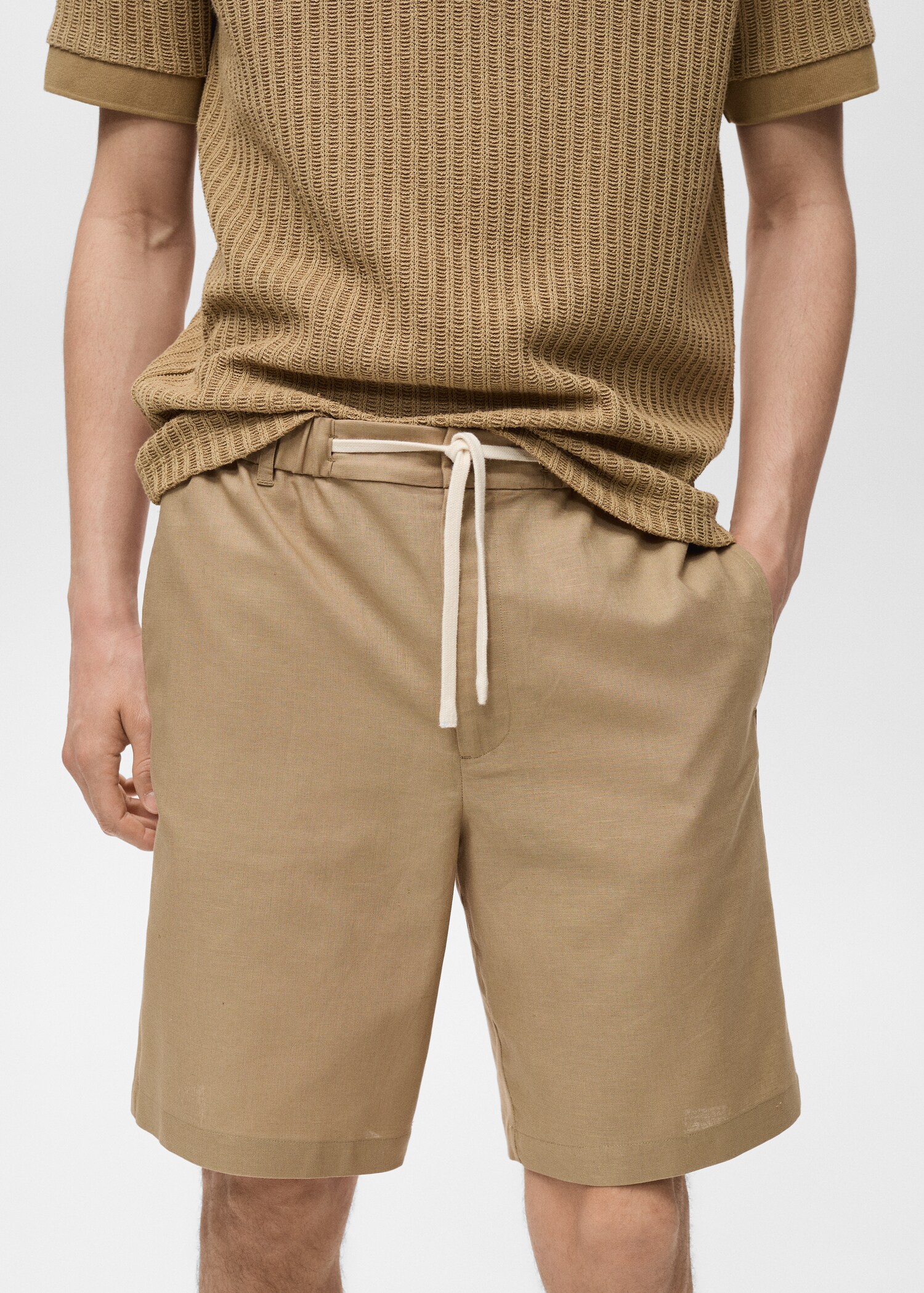 Cotton-linen blend bermuda shorts - Medium plane