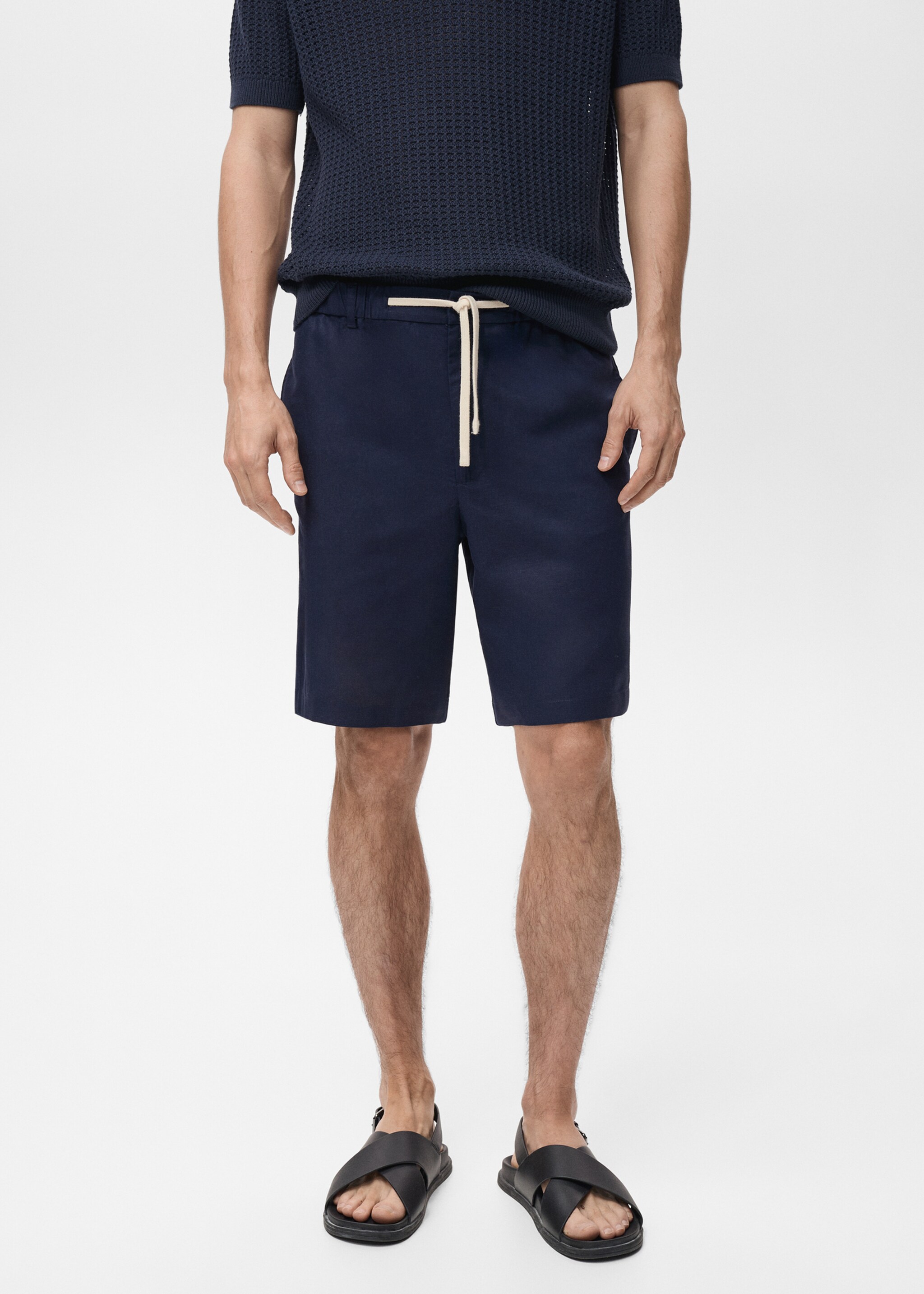 Cotton-linen blend bermuda shorts - Medium plane