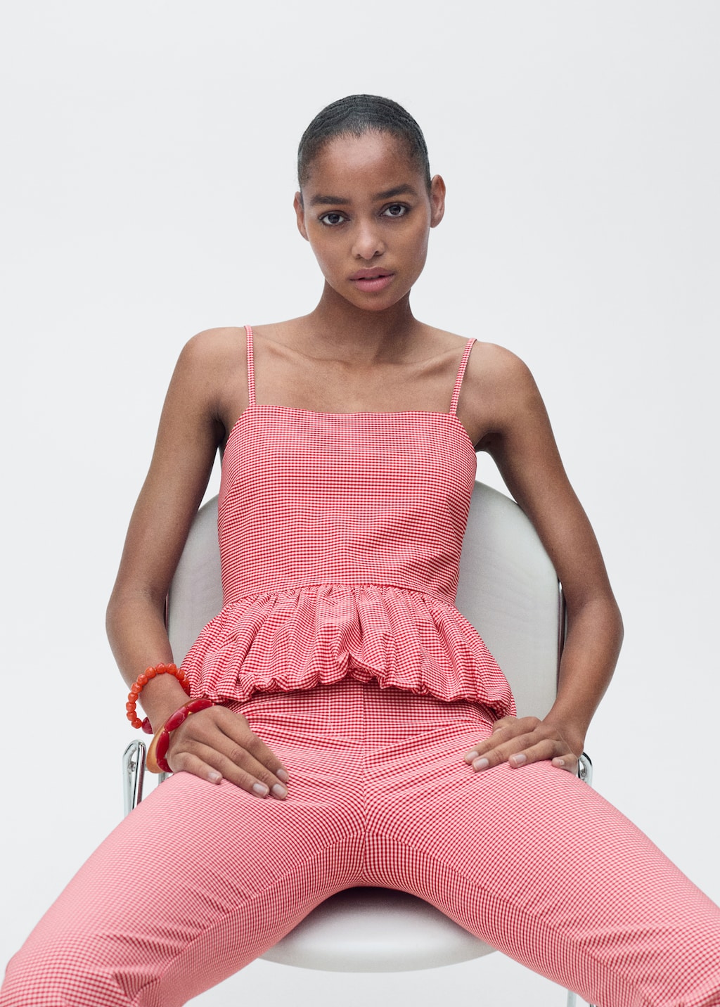 Gingham-check top with ruffle - Women | MANGO USA