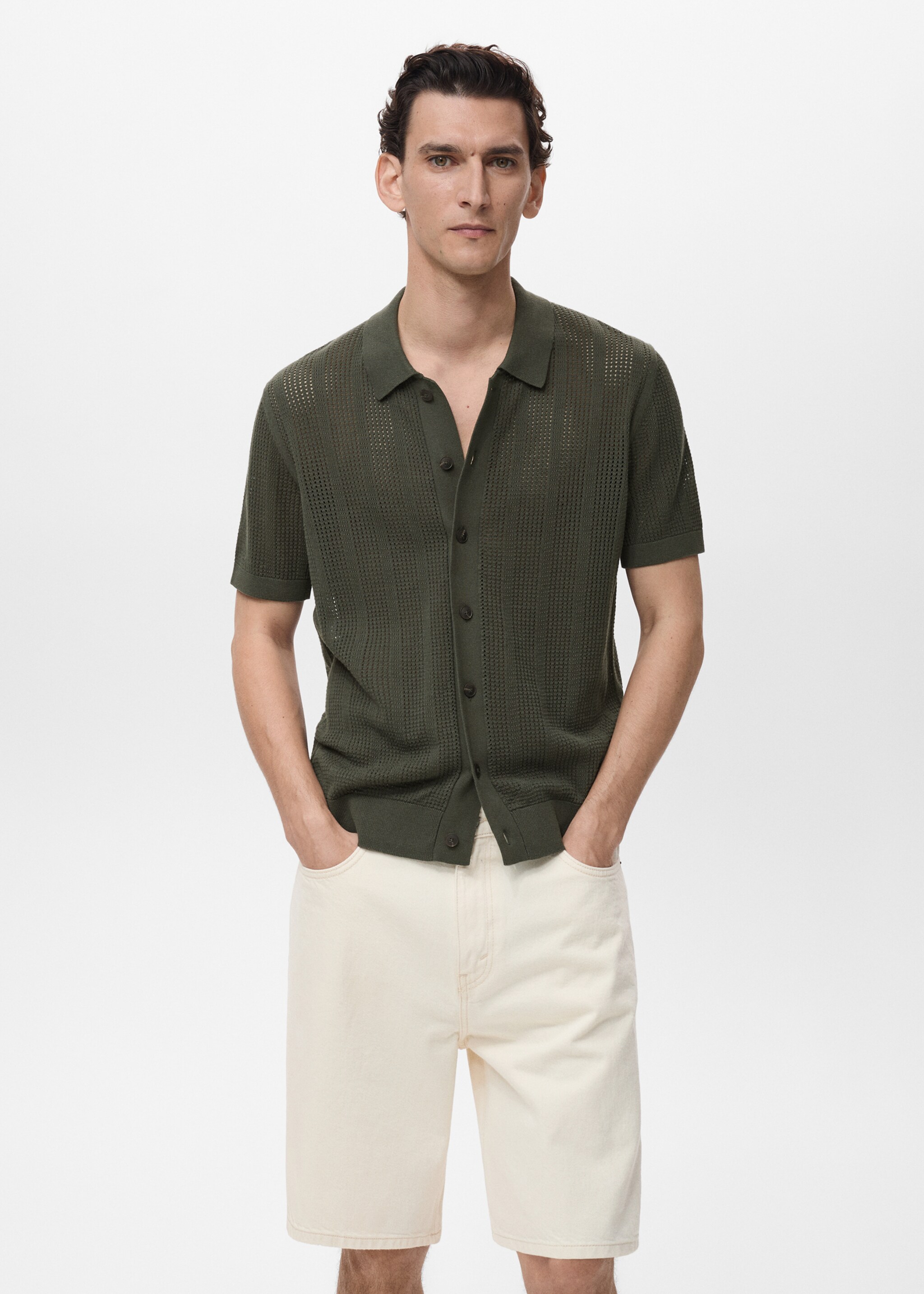 Chemise maille ajourée et structurée rayures - Plan moyen