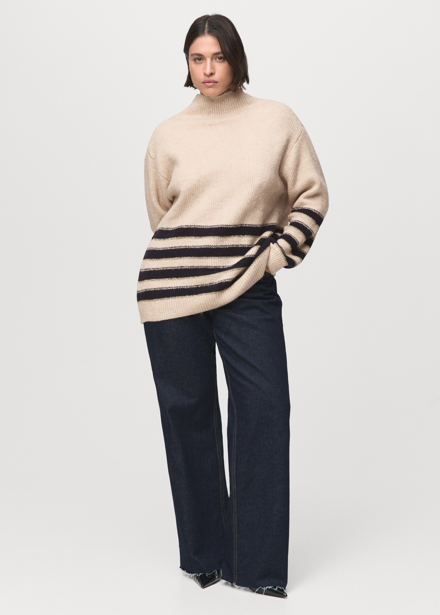 Striped sweater with perkins neck - Details of the article 3