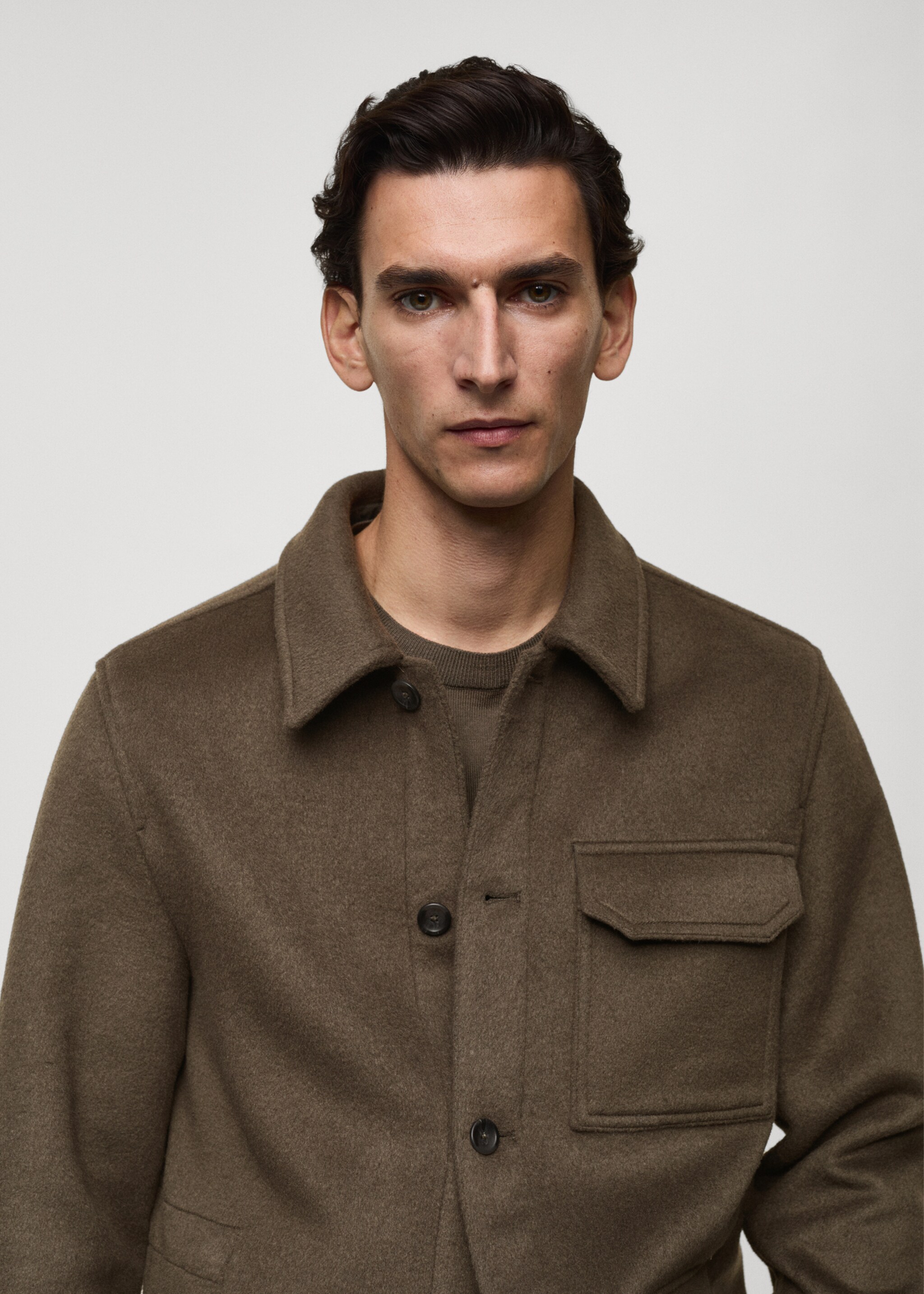 Wool-blend flannel overshirt - Details of the article 1, Khaki. Ref: 87090573-00.