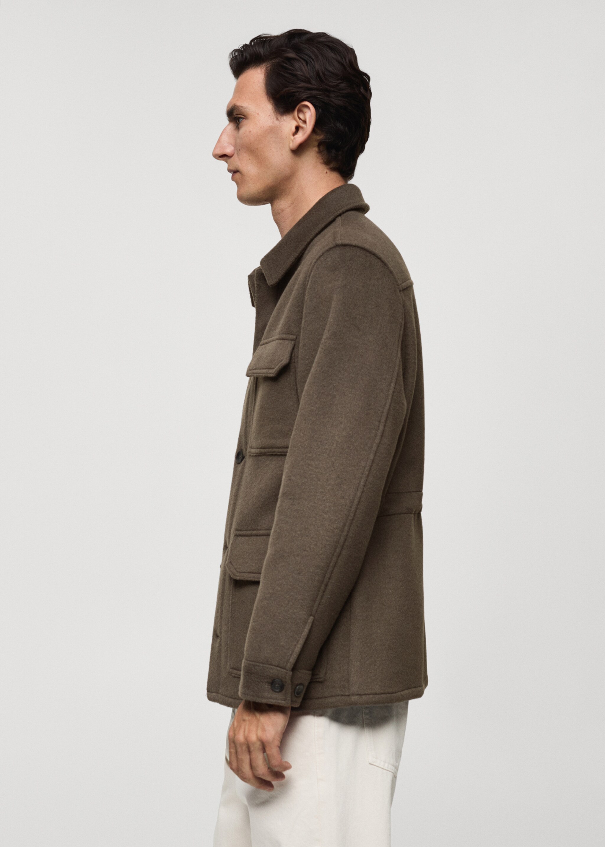 Wool-blend flannel overshirt - Details of the article 2, Khaki. Ref: 87090573-00.