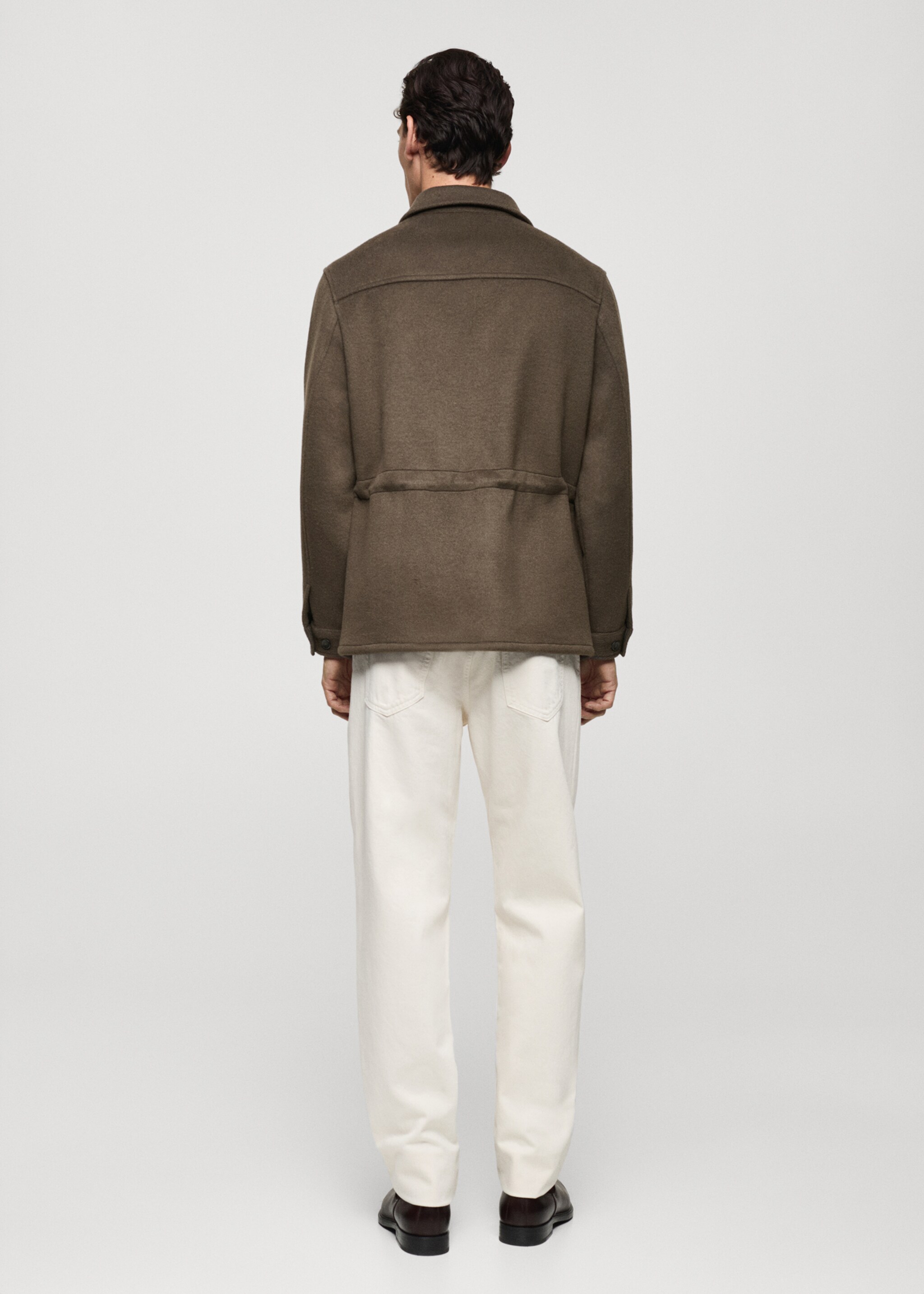 Wool-blend flannel overshirt - Reverse of the article, Khaki. Ref: 87090573-00.