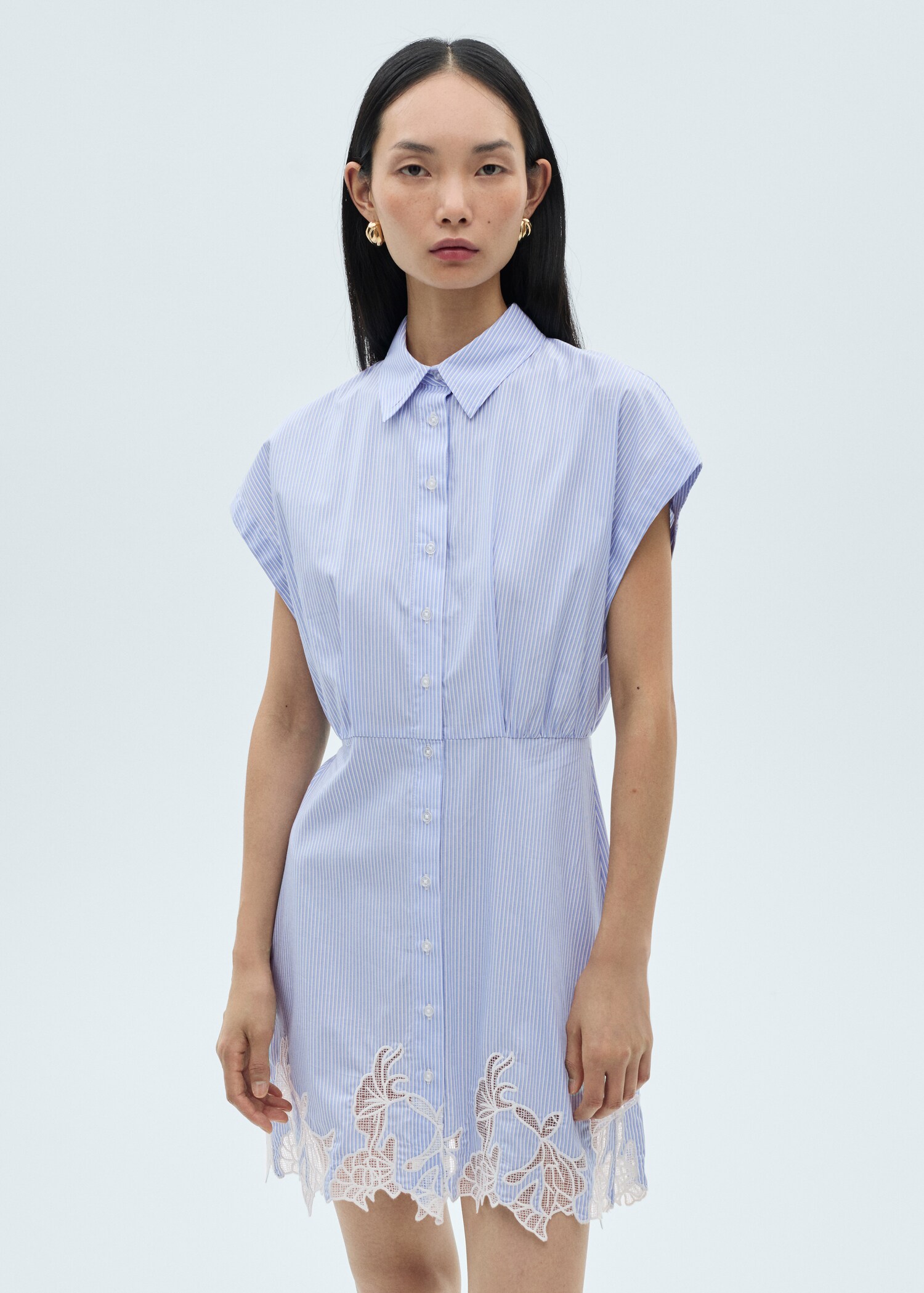 Vestido camisero detalle encaje - Plano medio