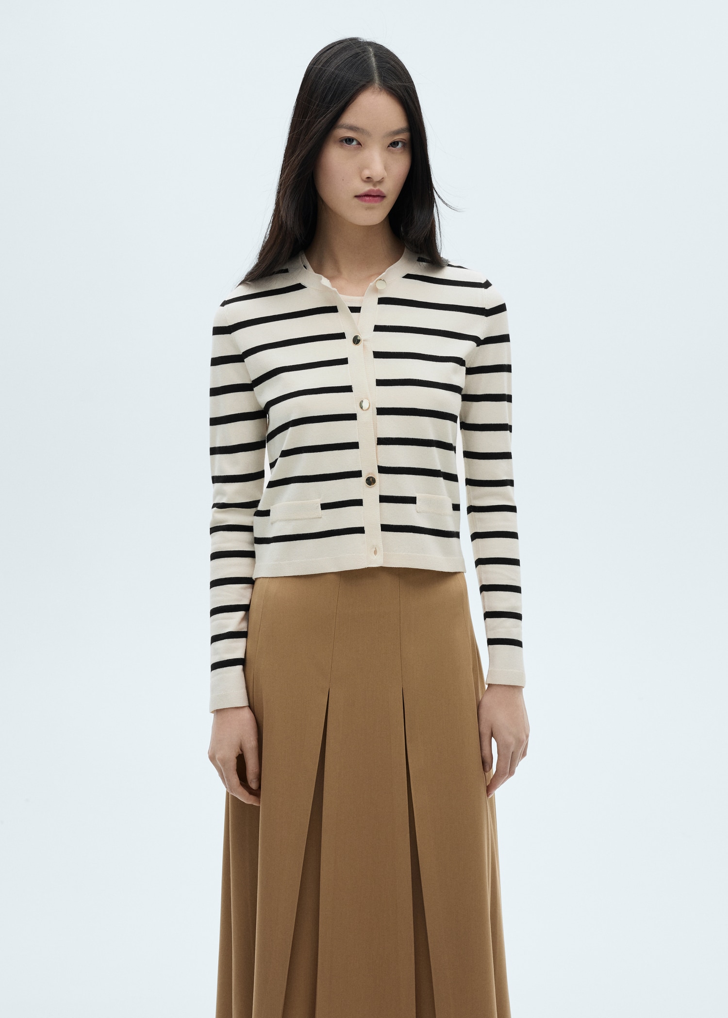 Double pocket Stripe Medium Style Cardigan Double pocket Stripe Medium Style Cardigan