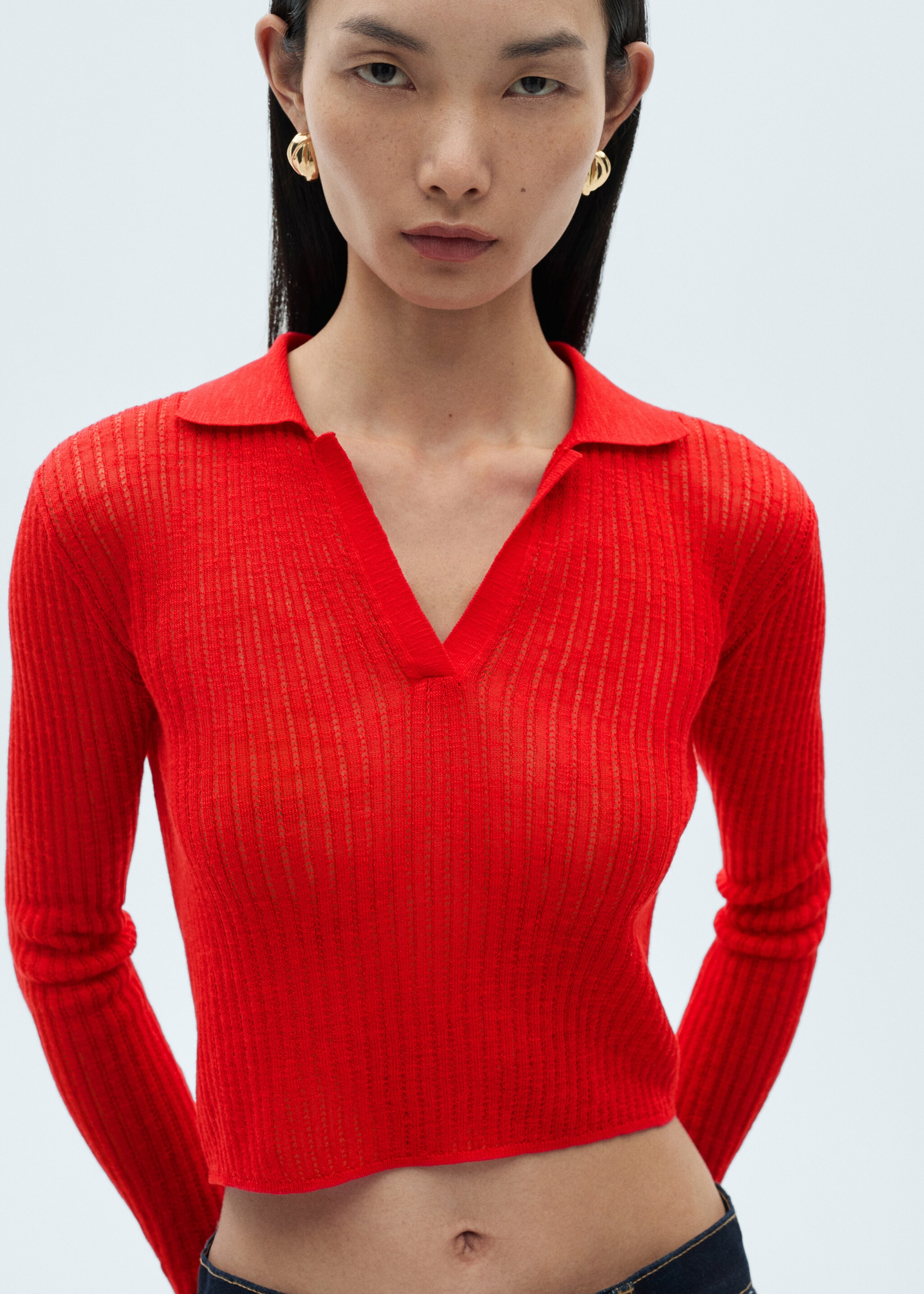 Ribbed polo neck t-shirt - Medium plane