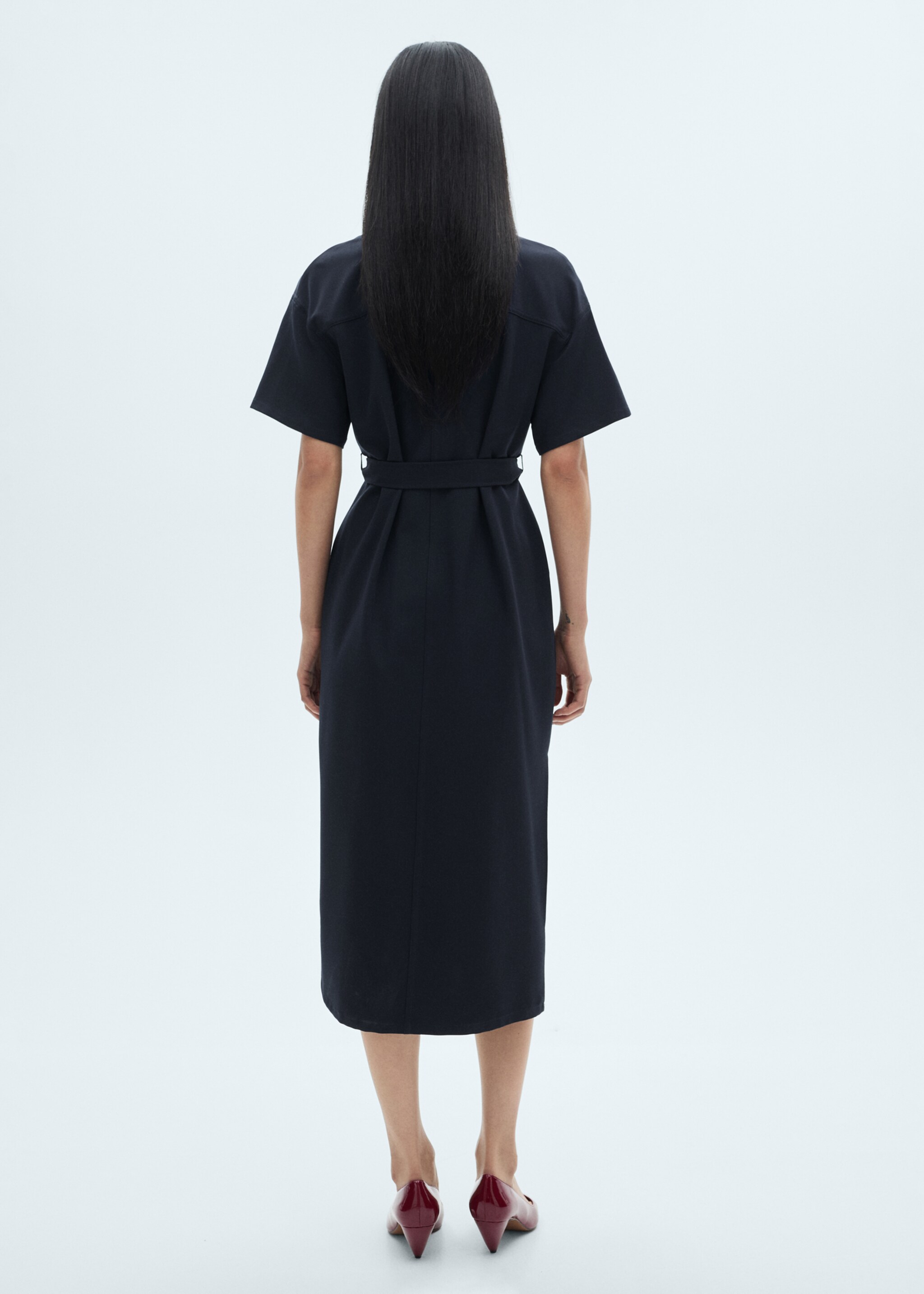 Robe manches courtes avec ceinture - Verso de l’article, Bleu. Ref: 87090595-00.