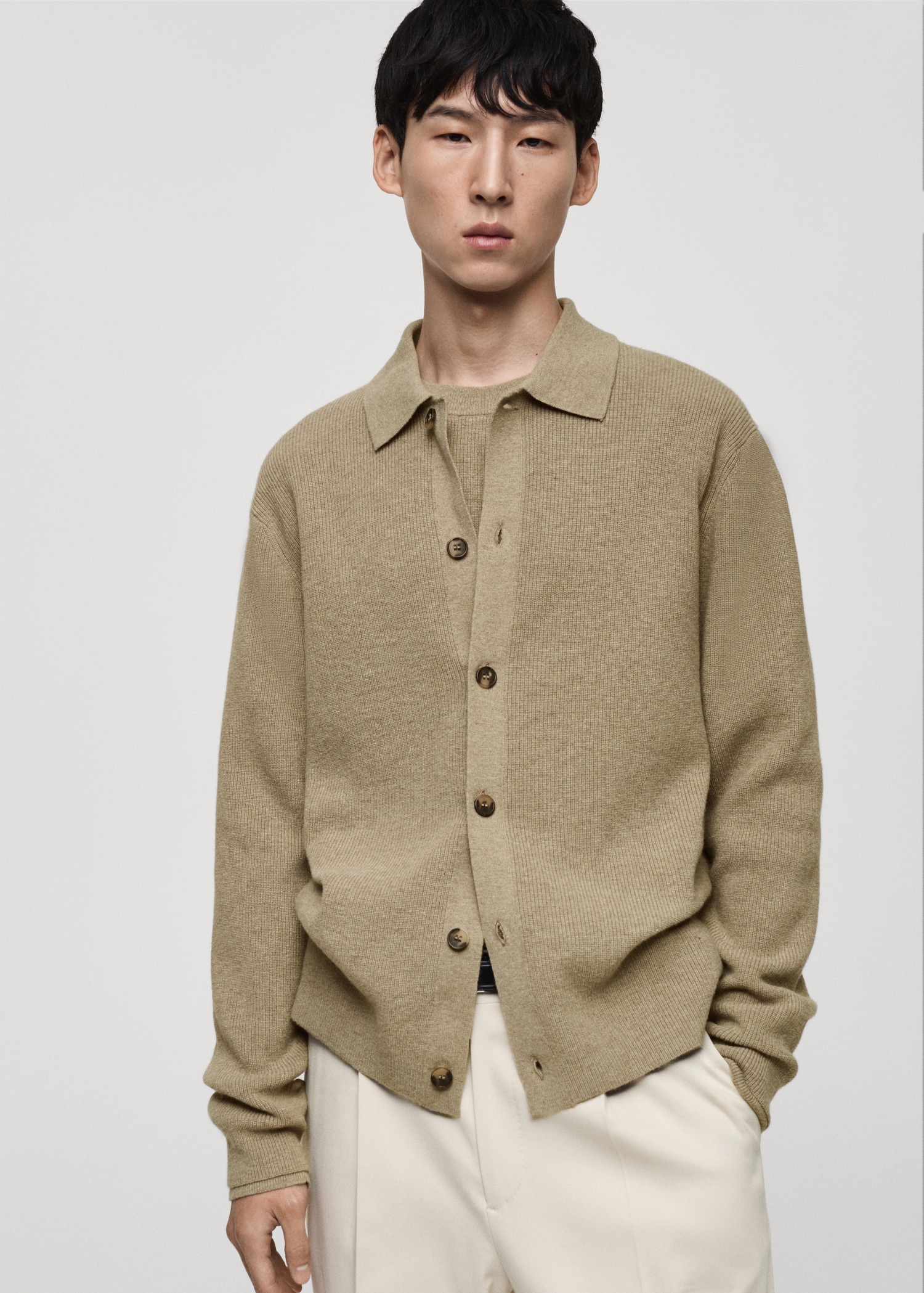 Wool blend polo cardigan