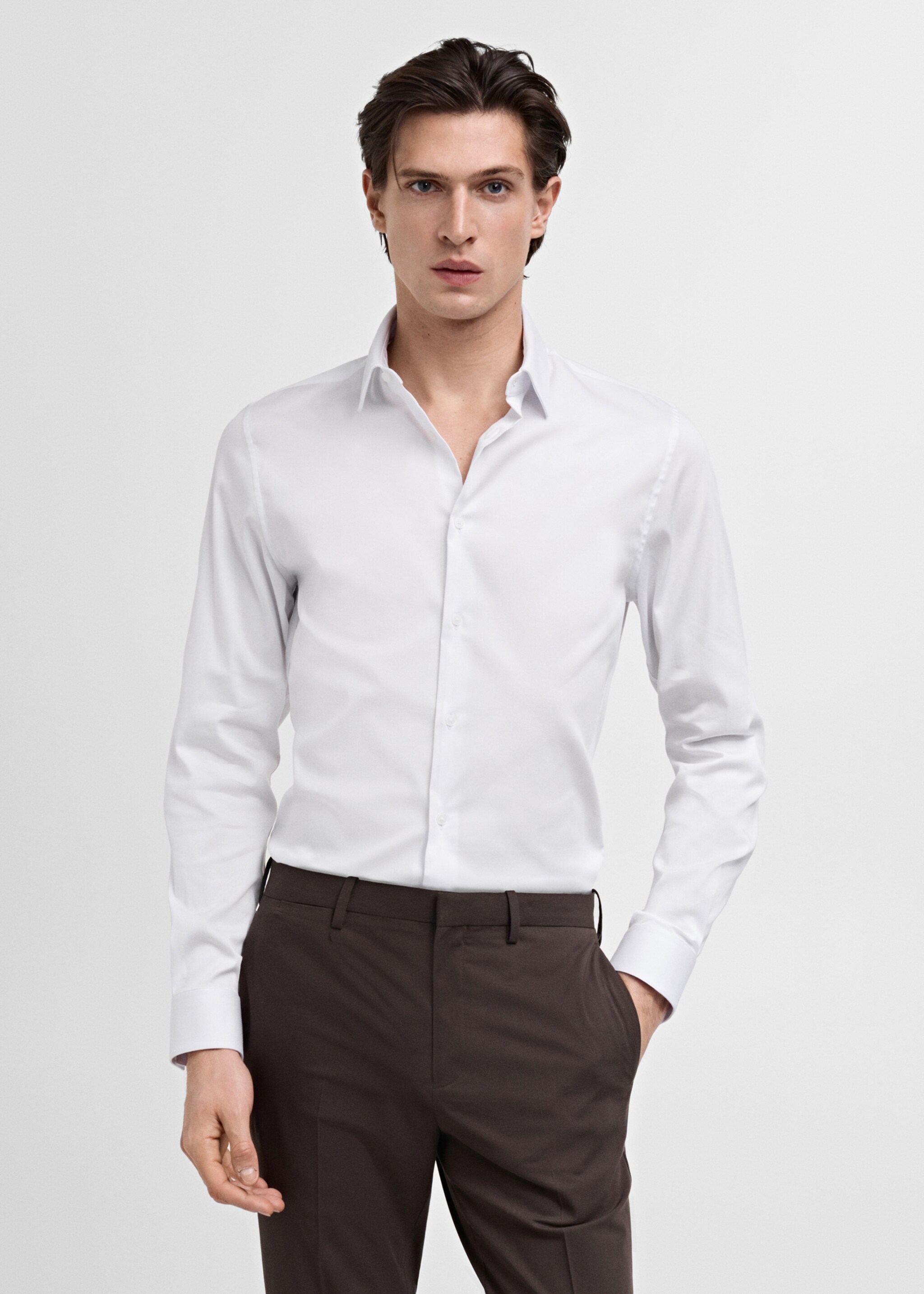 Camisa de fato slim fit de algodão - Plano médio