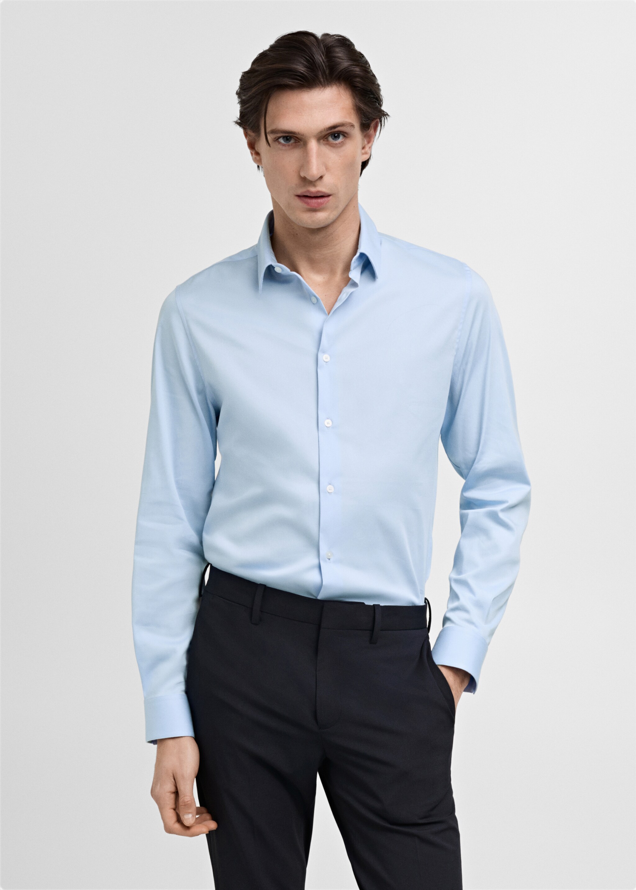 Camisa de fato slim fit de algodão - Plano médio