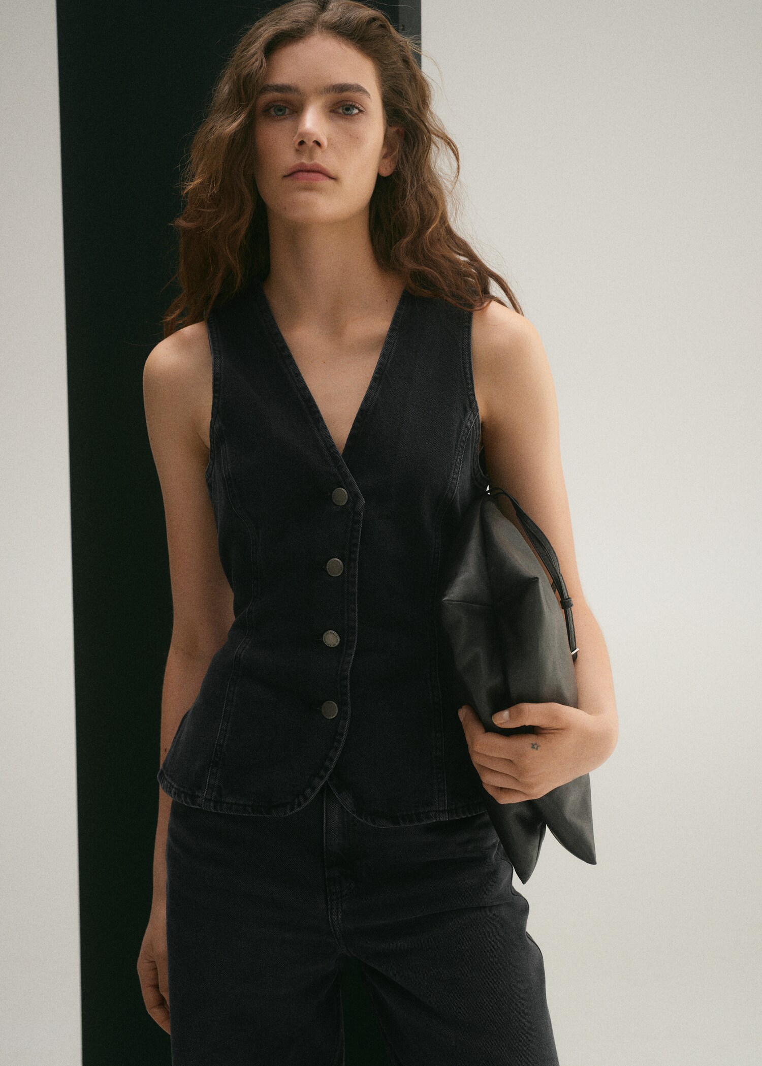 Denim gilet met strik - Middenvlak