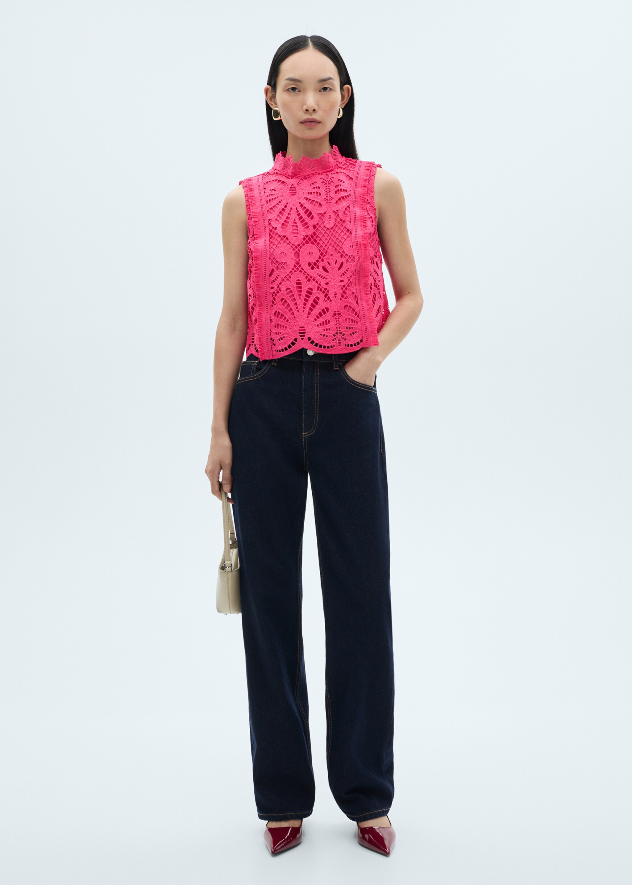 Crochet perkins-neck top - Details of the article 2, Fuchsia. Ref: 87092530-00.