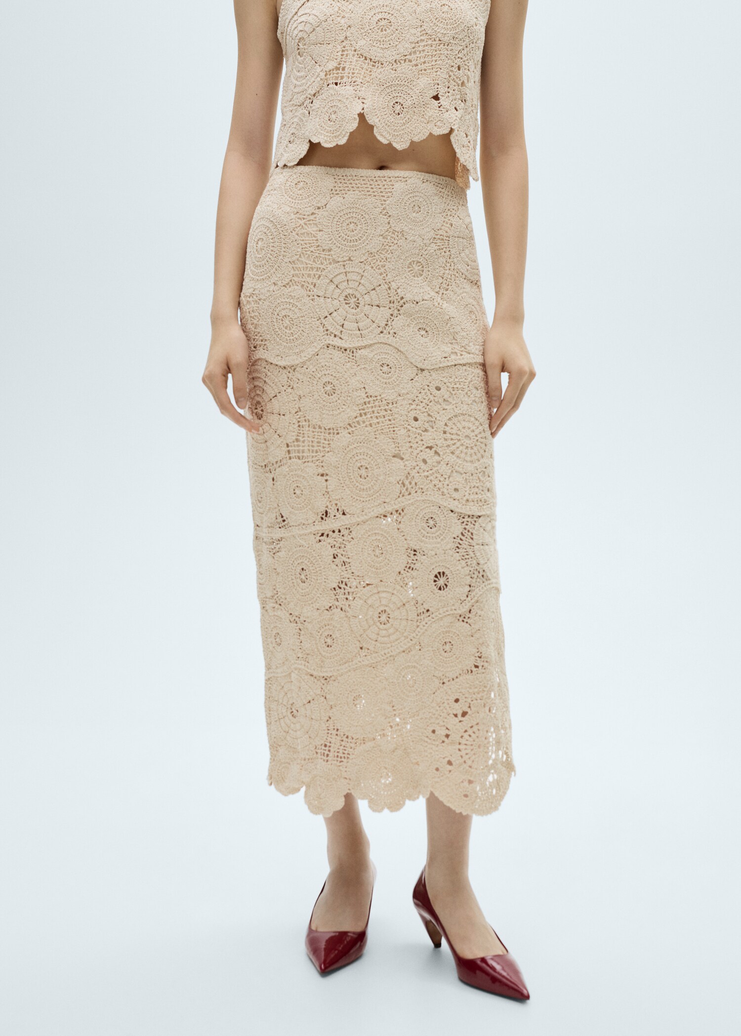 Floral crochet midi-skirt - Medium plane