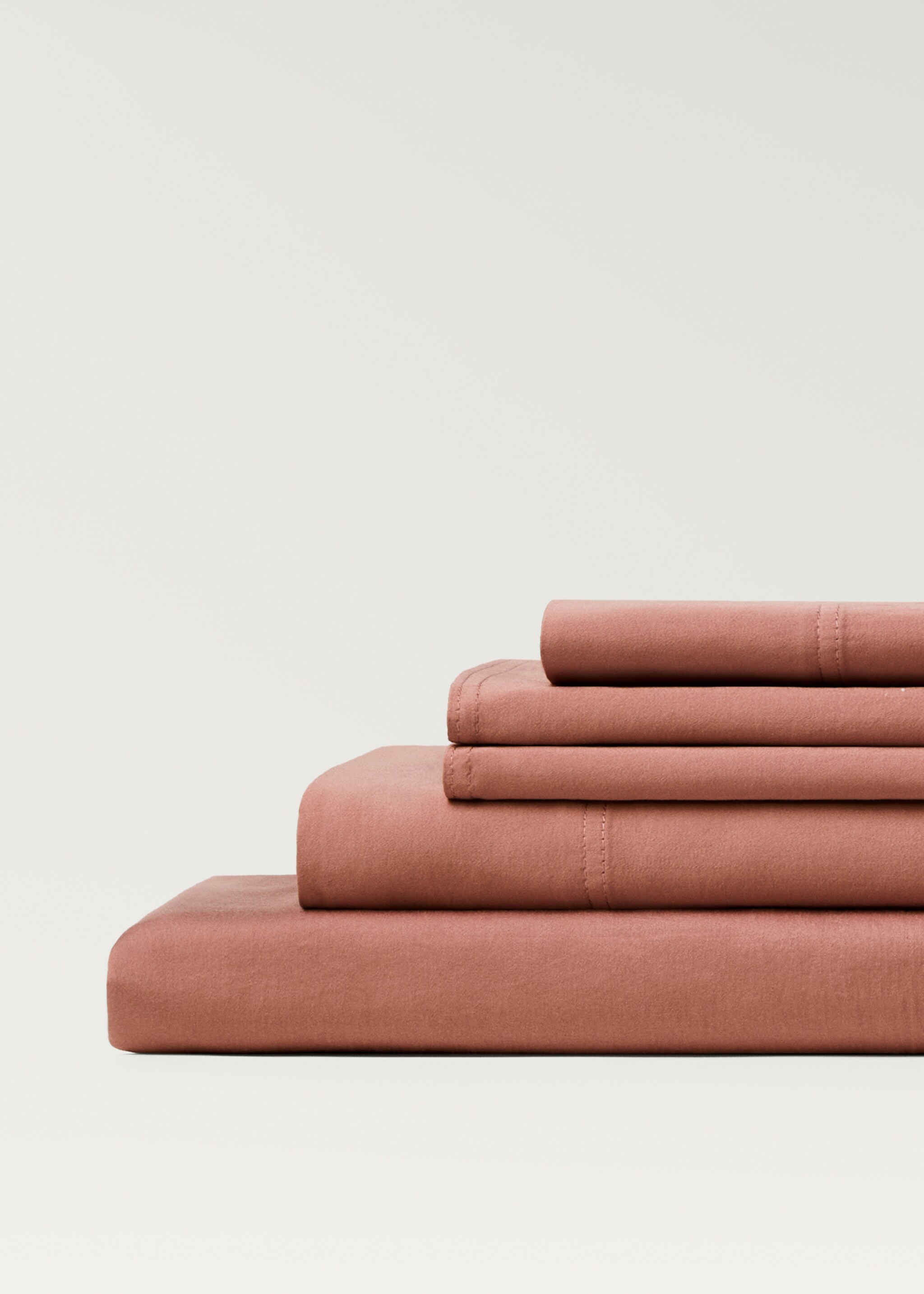 Washed cotton satin fitted sheet Single bed - Details of the article 3, Russet. Ref: 87092951-00.